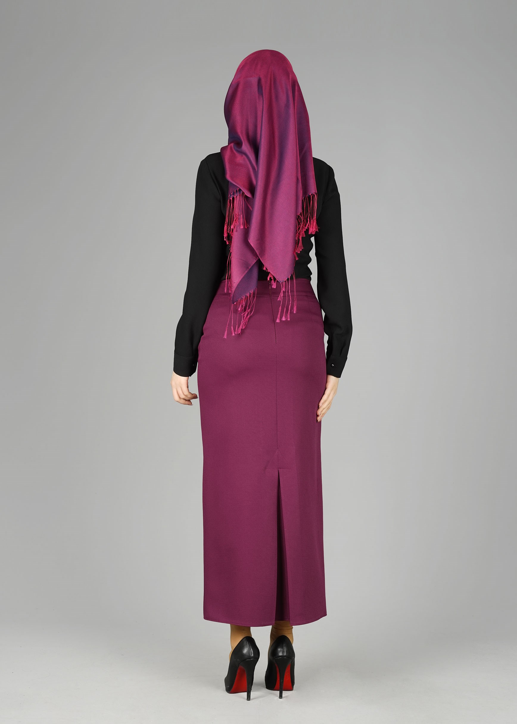 Tesettür giyim MOR GİZLİ YIRTMAÇLI ETEK 6953