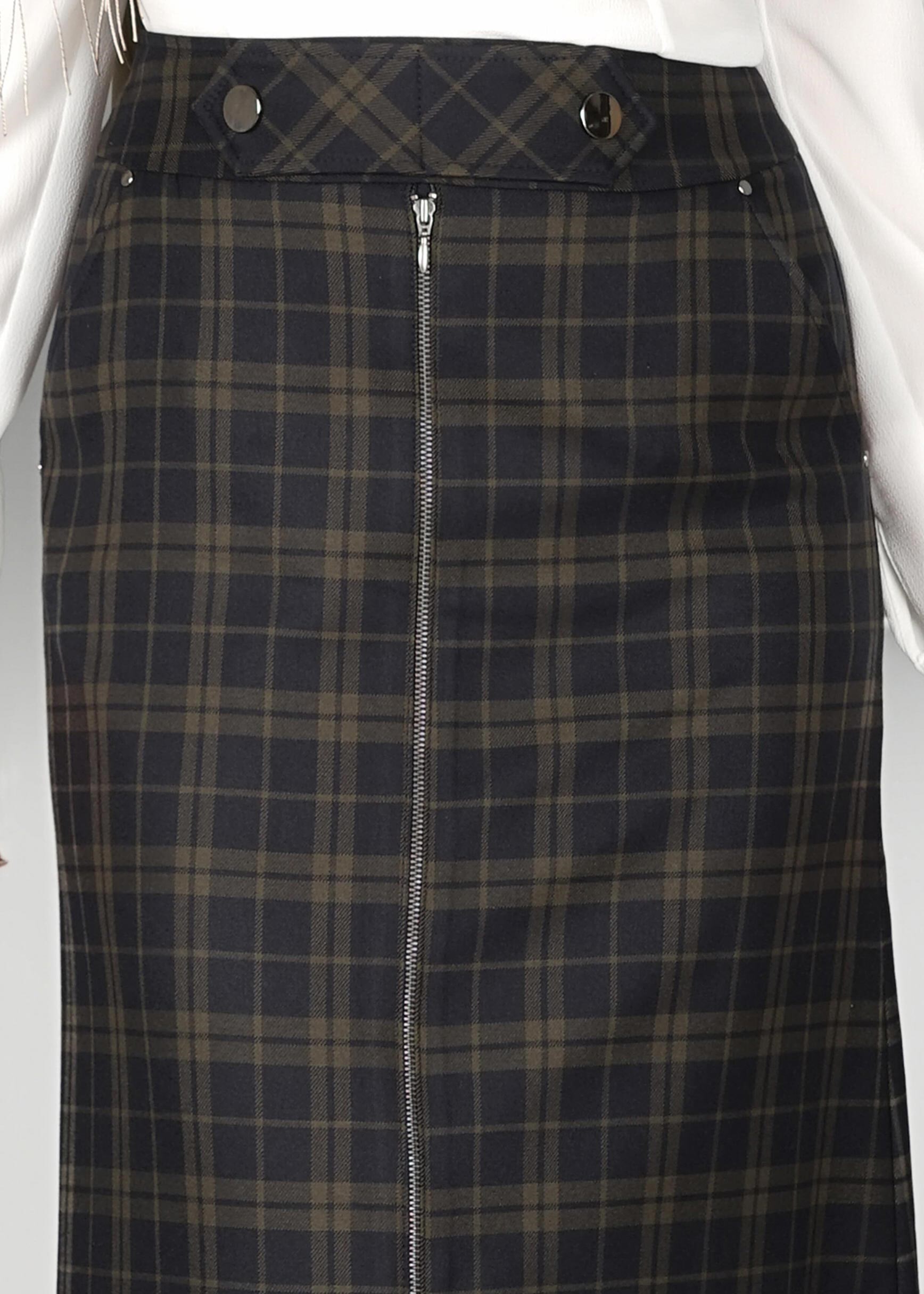 Tesettür giyim LACİVERT  EKOSE DESENLİ ETEK 6959