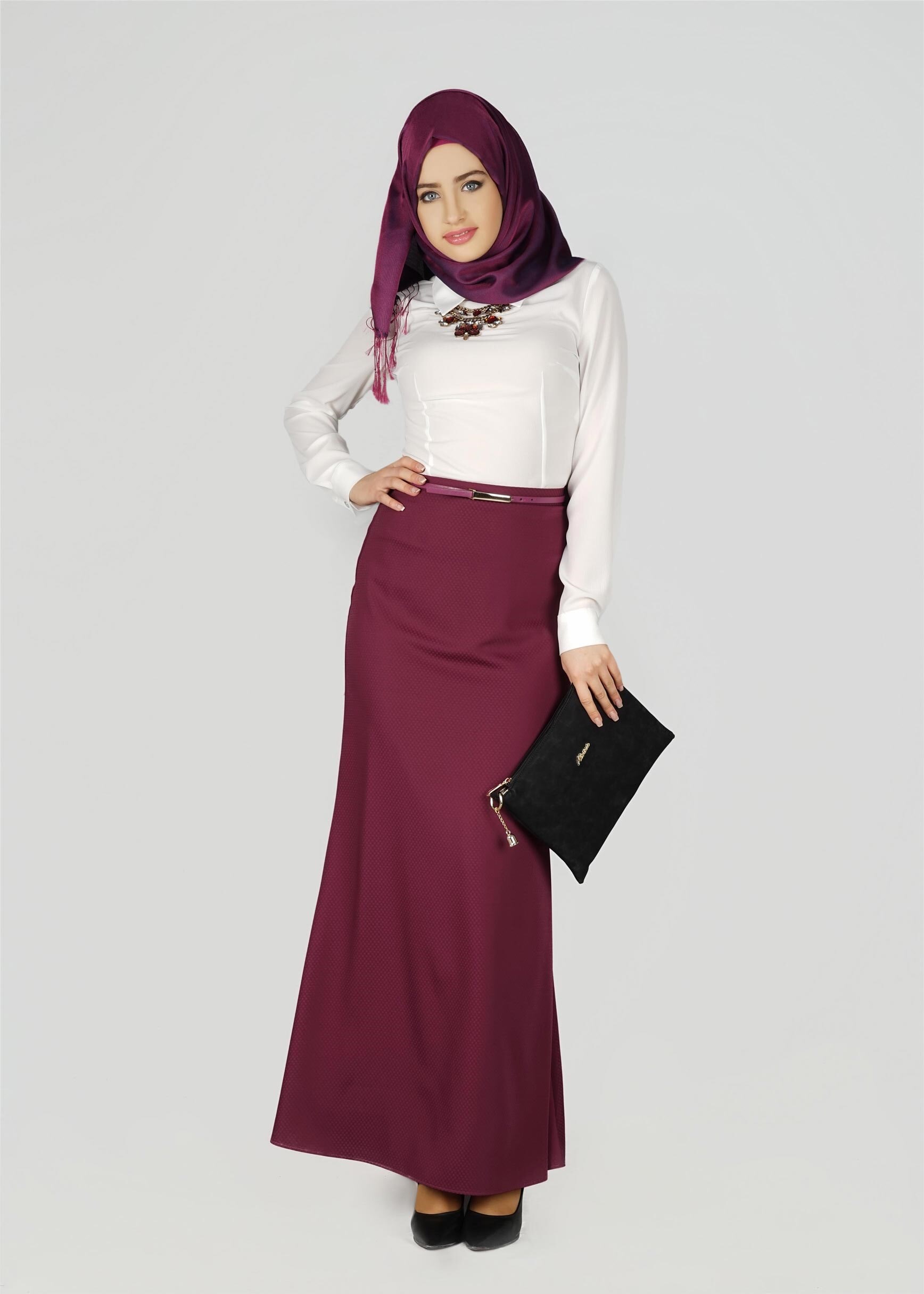 Tesettür giyim FUŞYA A KESİM ETEK 6960