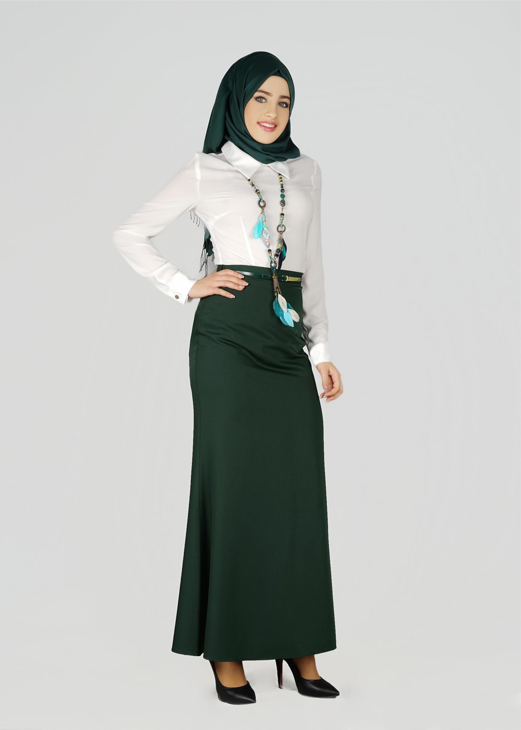 Tesettür giyim YEŞİL A KESİM ETEK 6960