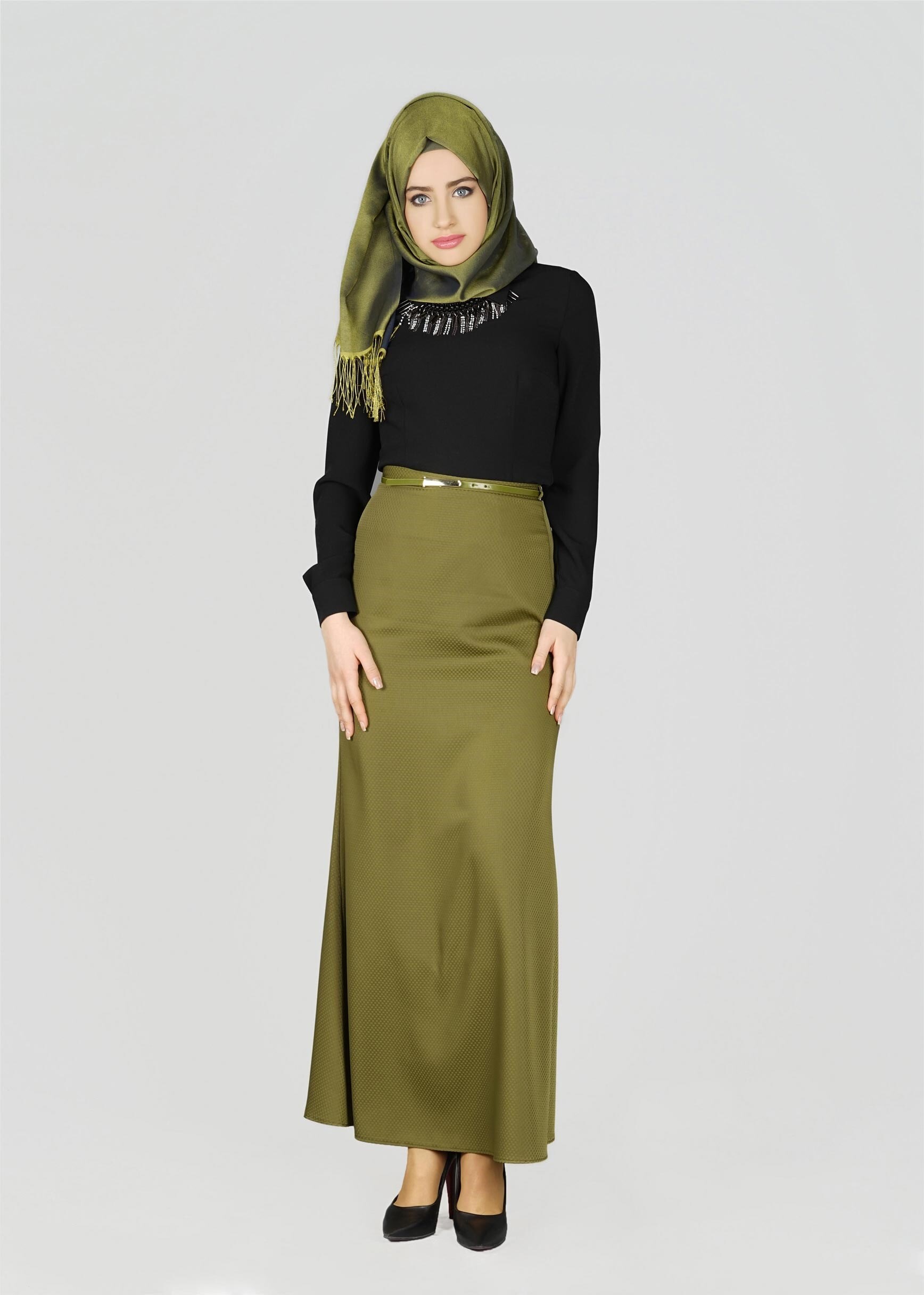 Tesettür giyim YEŞİL A KESİM ETEK 6960