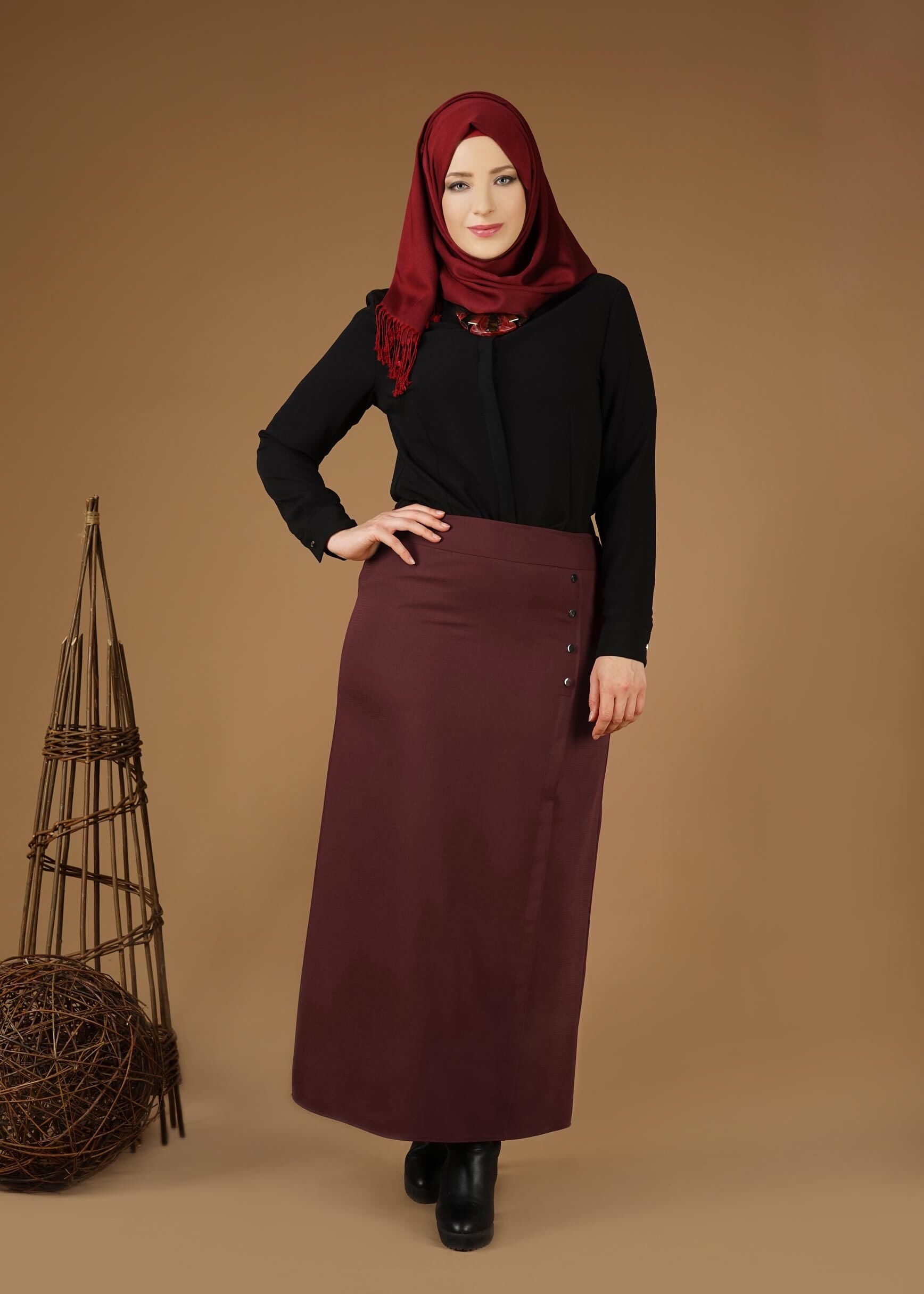 Tesettür giyim BORDO 6961 ETEK