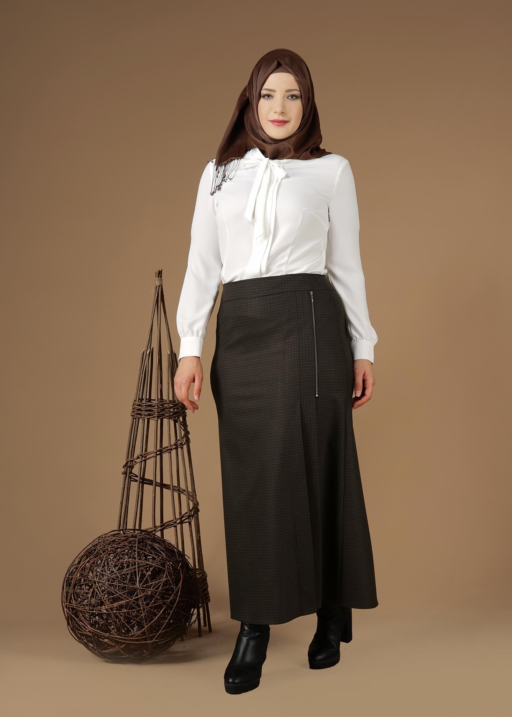 Tesettür giyim VİZON 6962 ETEK