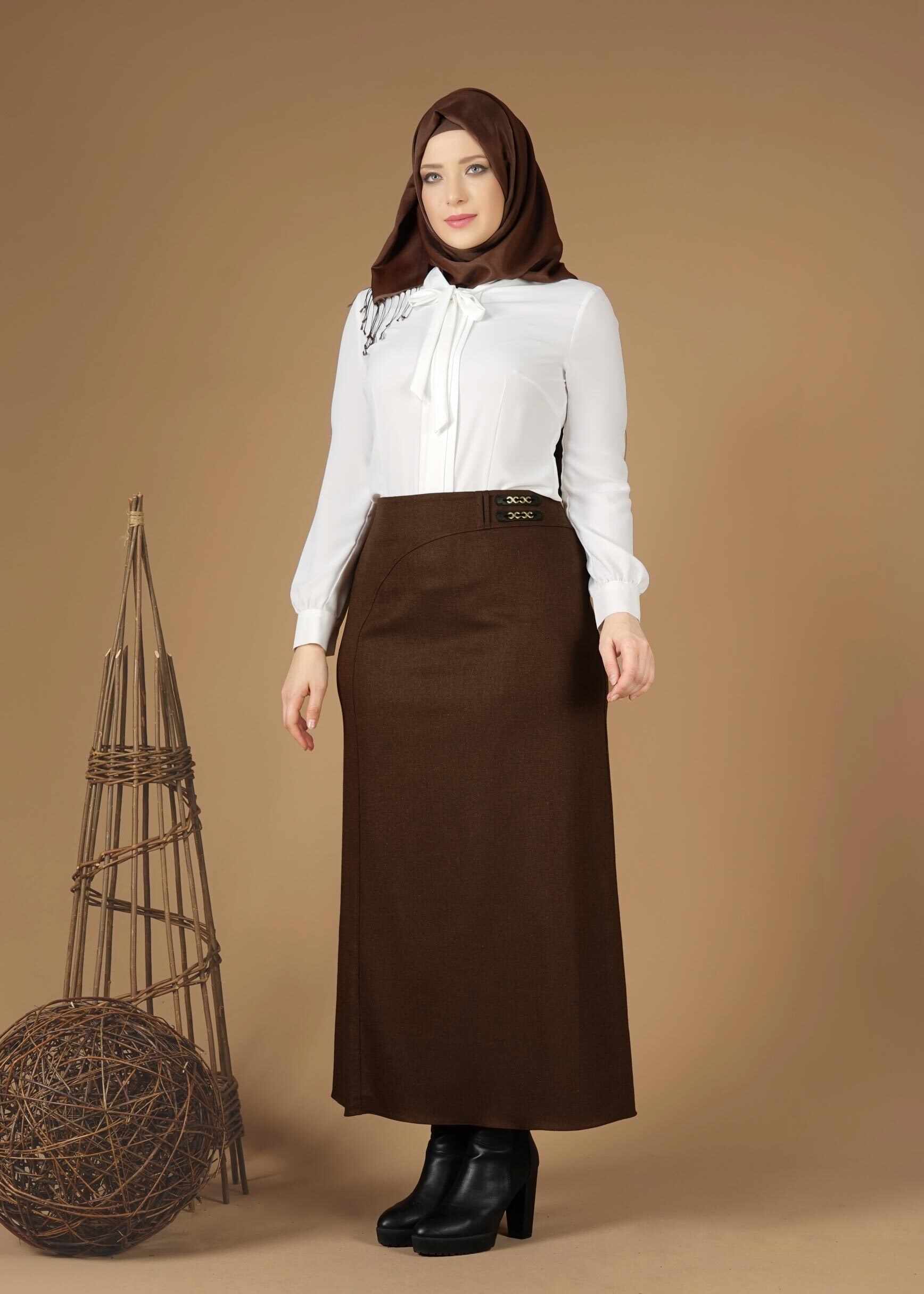 Tesettür giyim KAHVE 6964 ETEK
