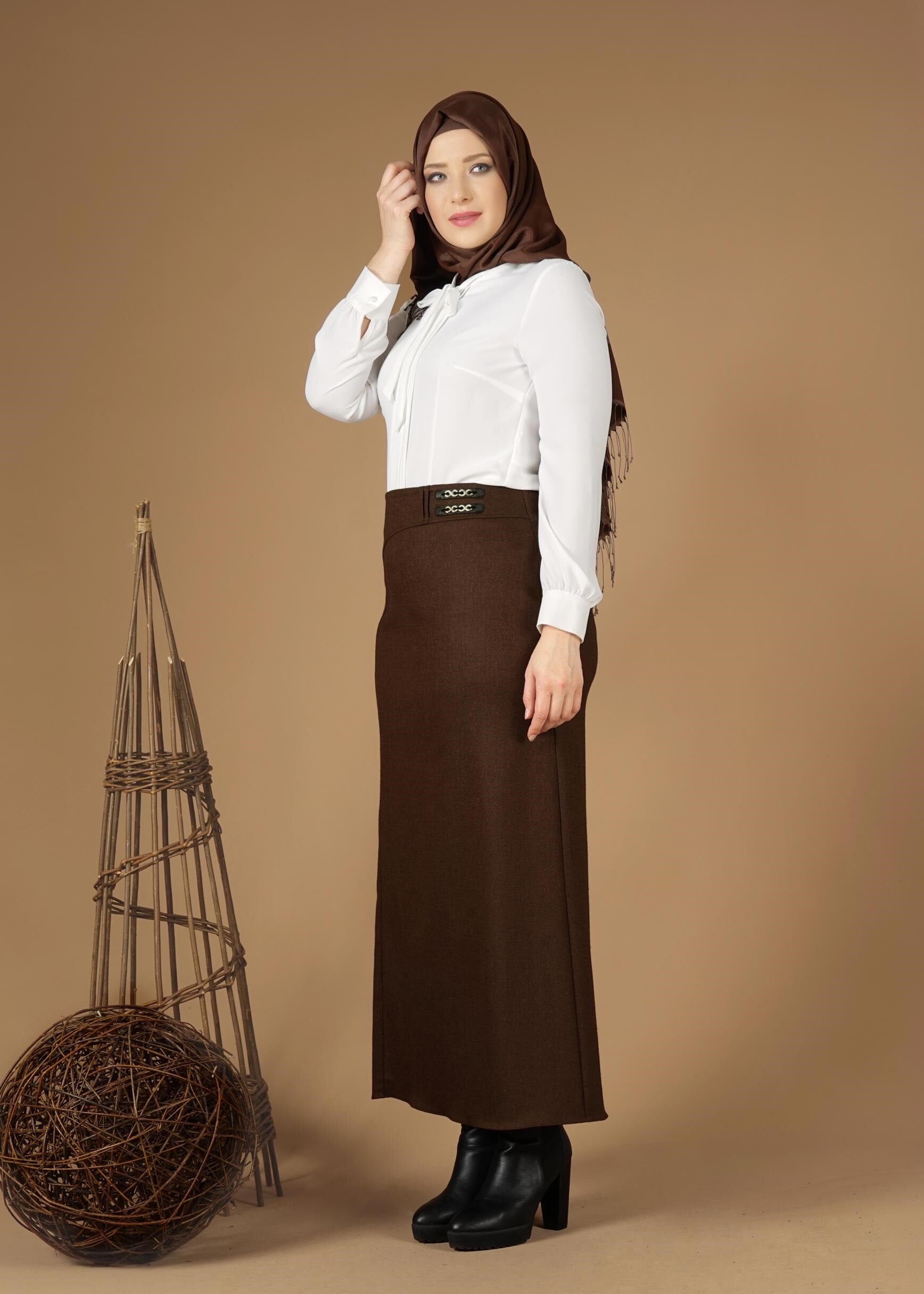 Tesettür giyim KAHVE 6964 ETEK