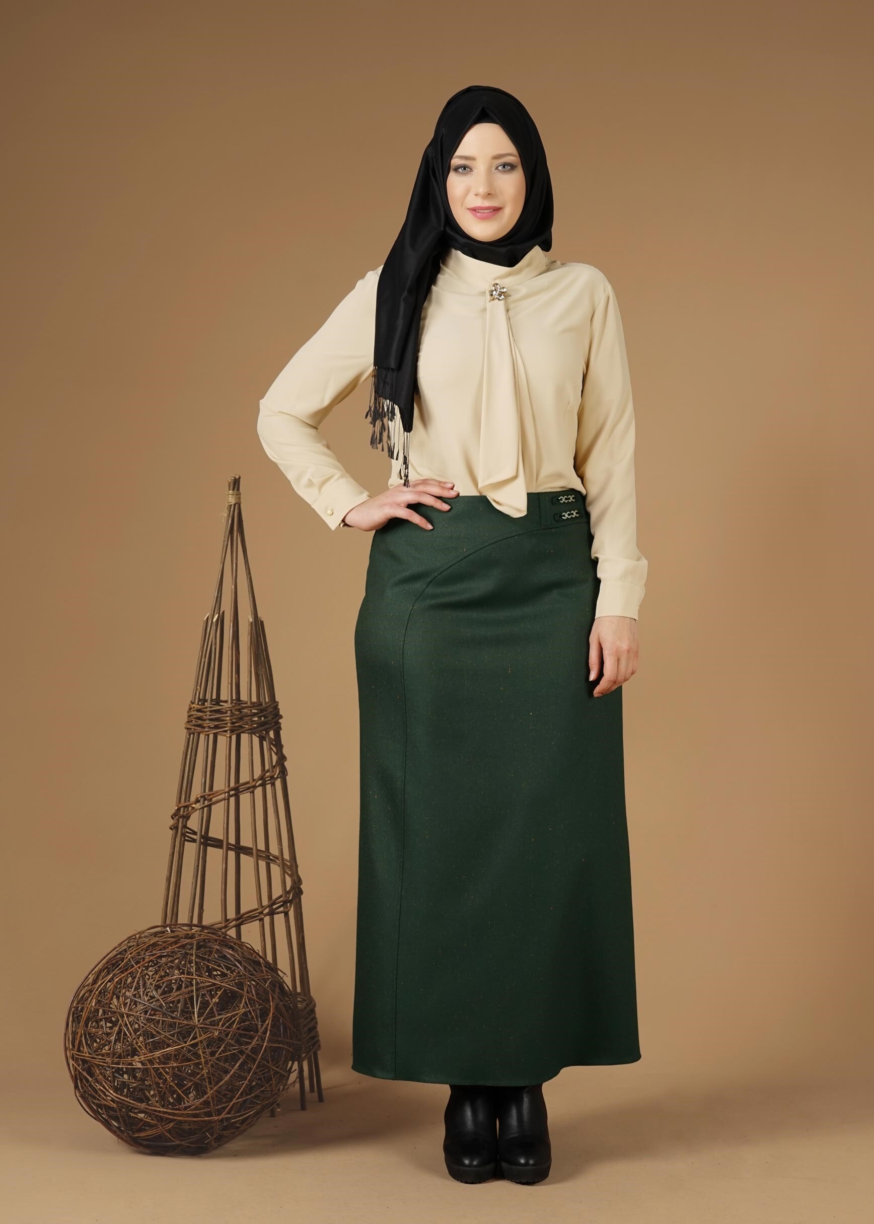 Tesettür giyim YEŞİL 6964 ETEK