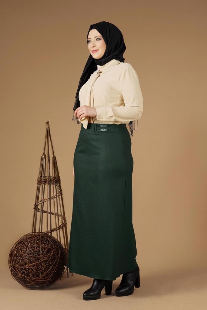 Tesettür giyim YEŞİL 6964 ETEK - ALVİNA