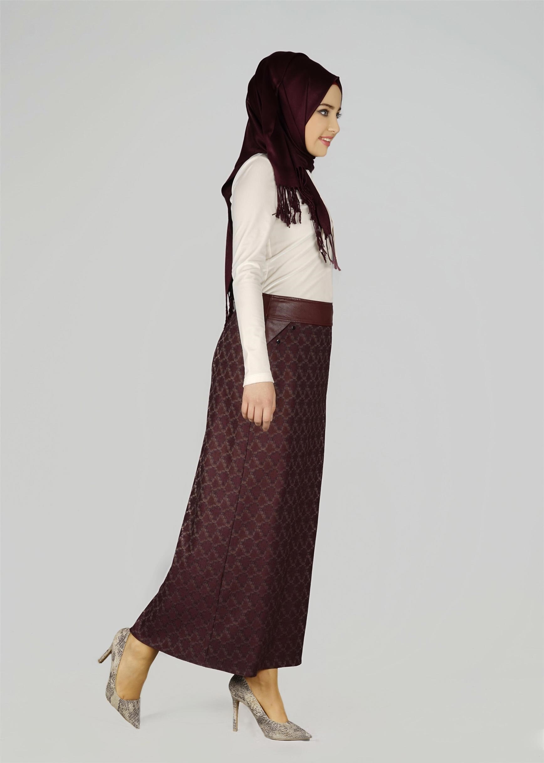 Tesettür giyim BORDO 6968 ETEK