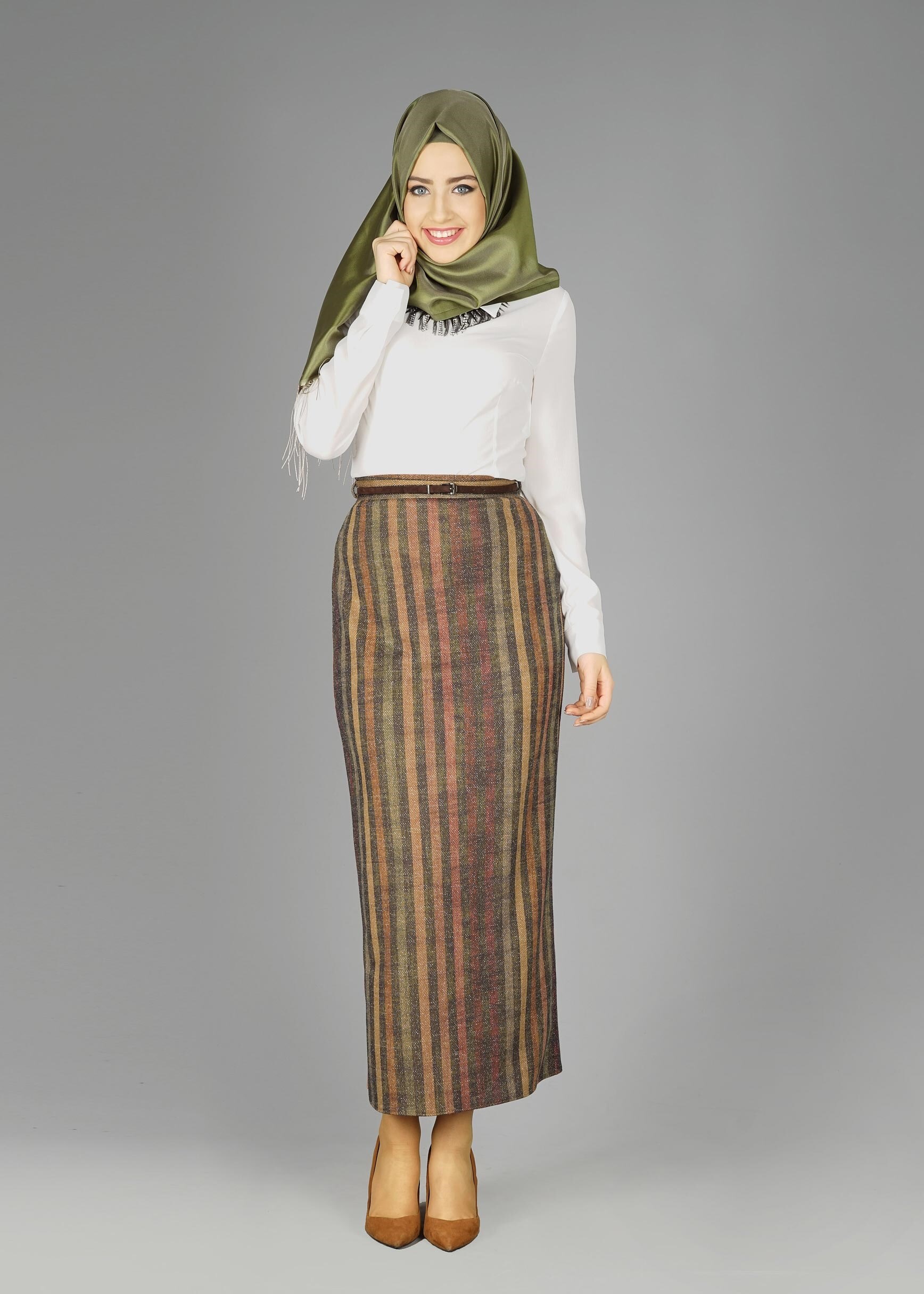 Tesettür giyim HAKİ 6970 ETEK 