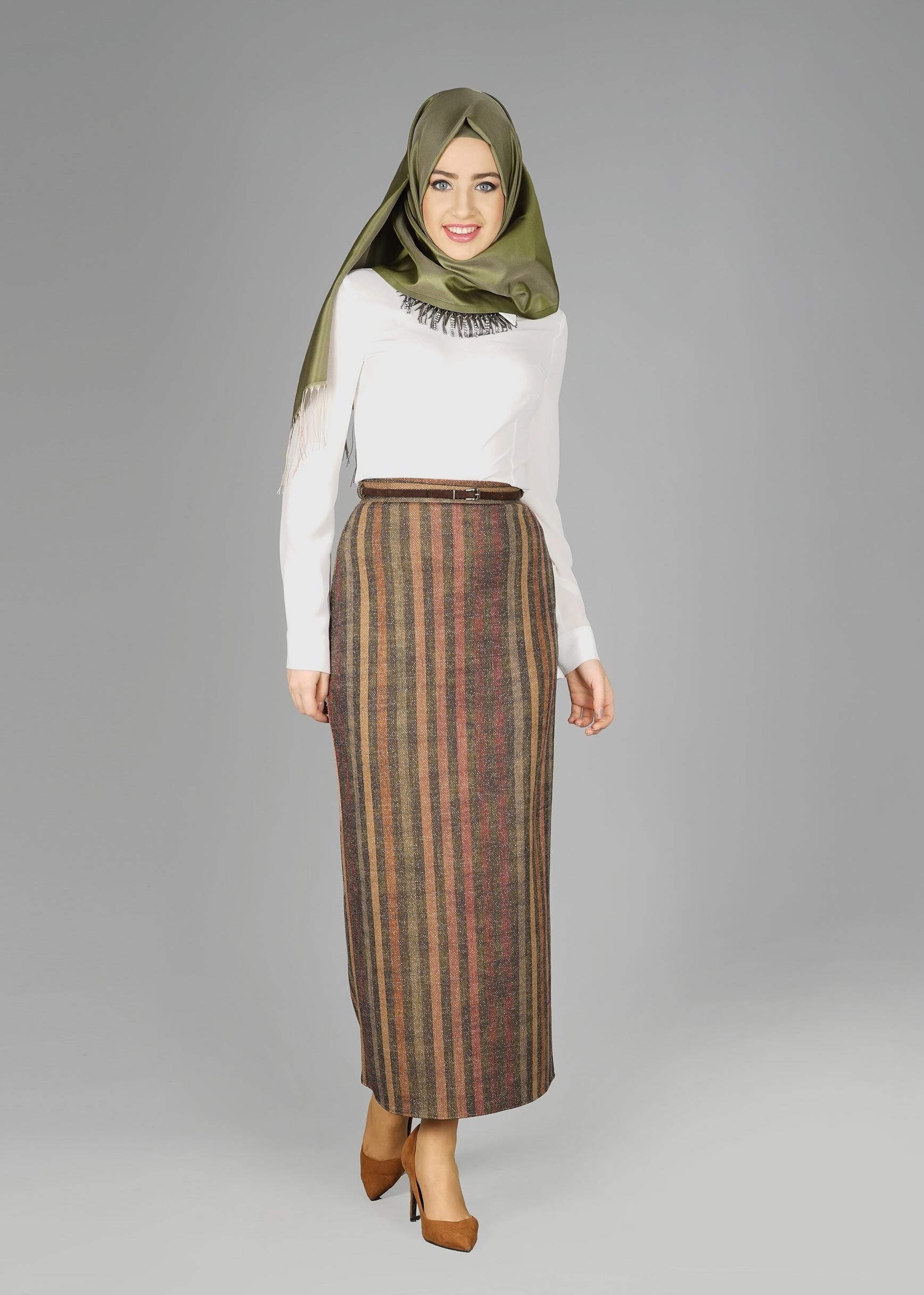 Tesettür giyim HAKİ 6970 ETEK 