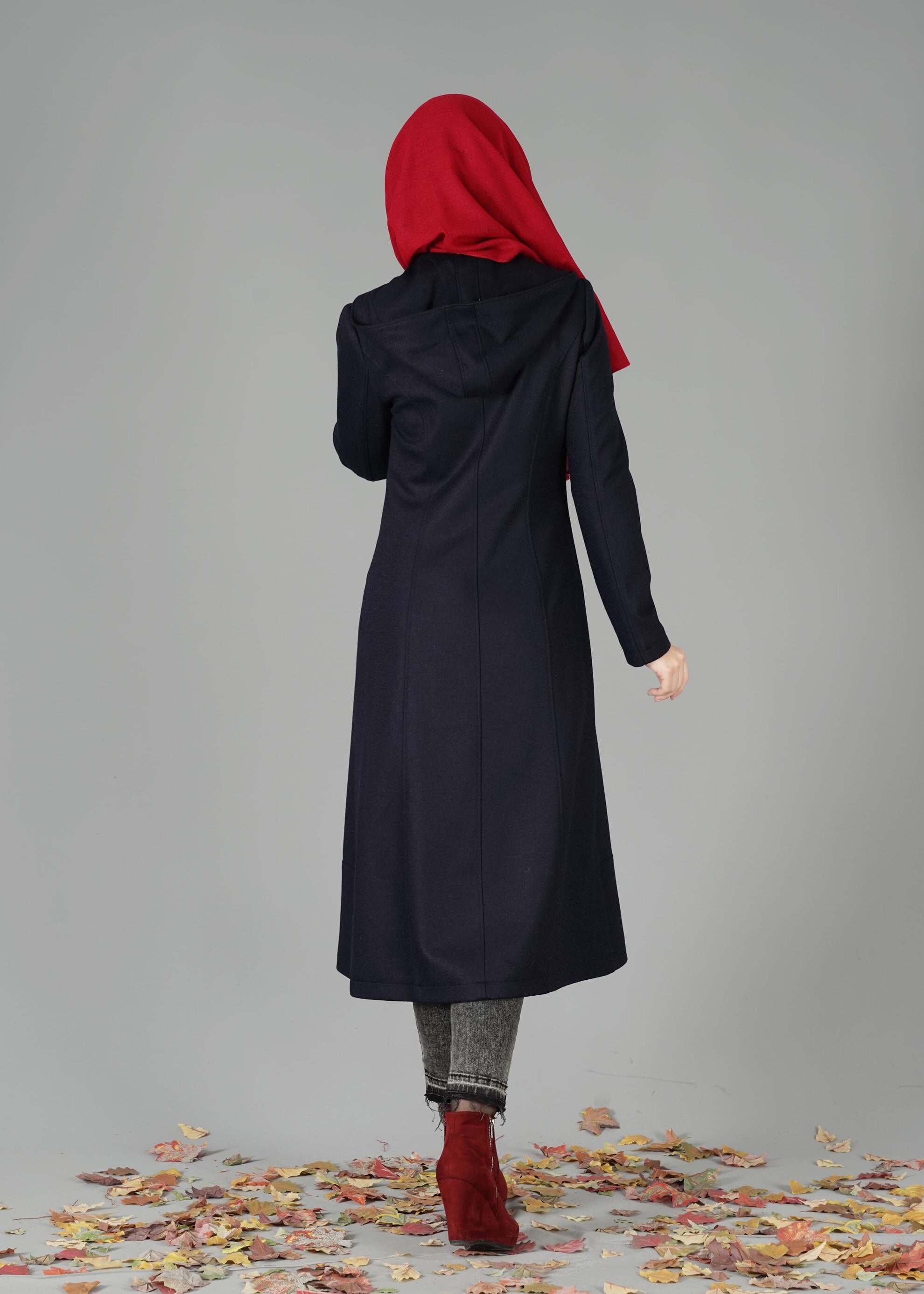 Tesettür giyim LACİVERT FERMUARLI KAPÜŞONLU KABAN 9450 