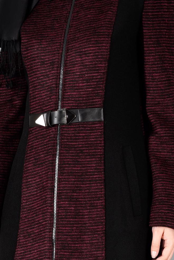 Tesettür giyim MÜRDÜM FERMUARLI KEMERLİ KABAN 9451  - ALVİNA