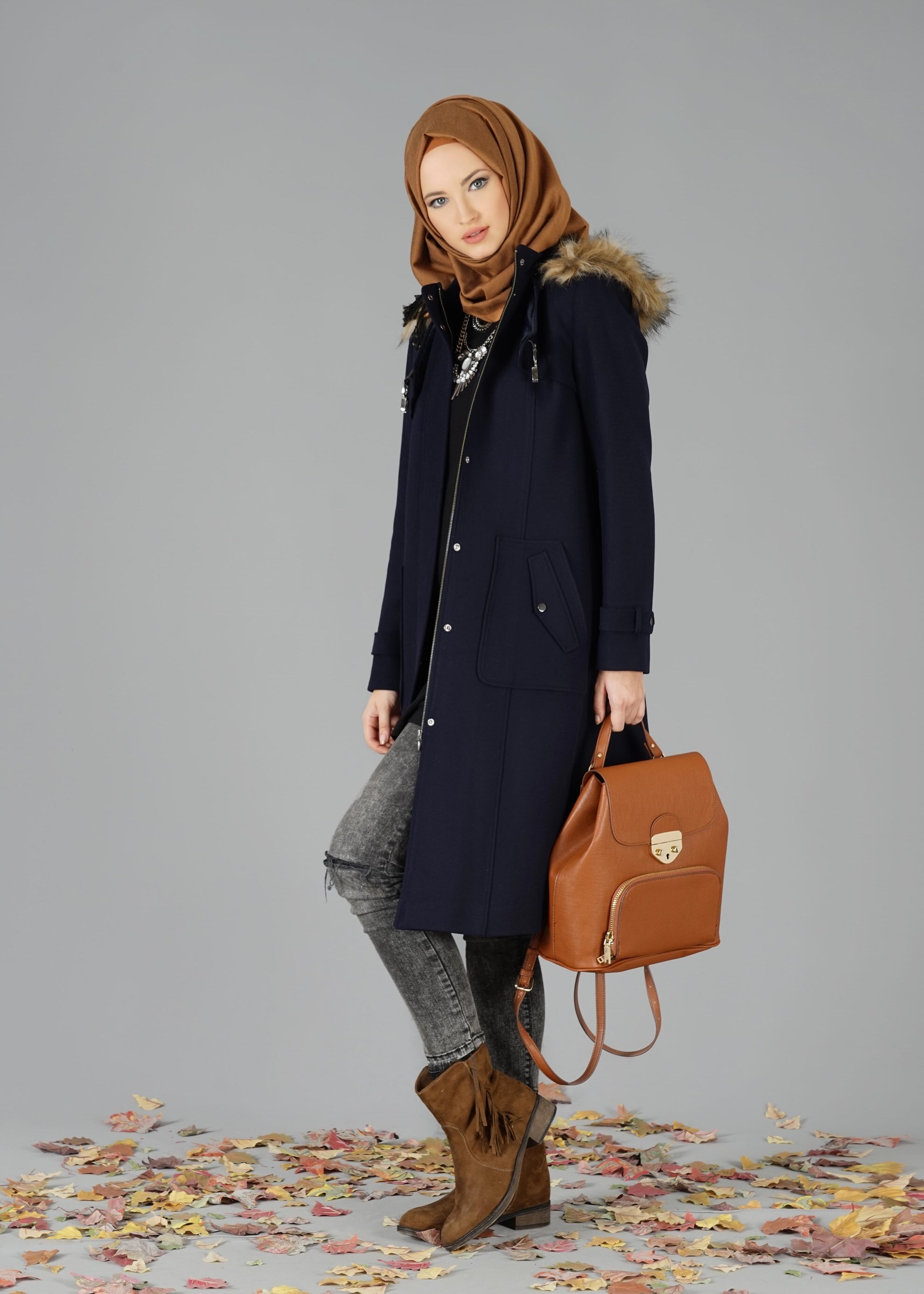 Tesettür giyim LACİVERT 9453 KABAN