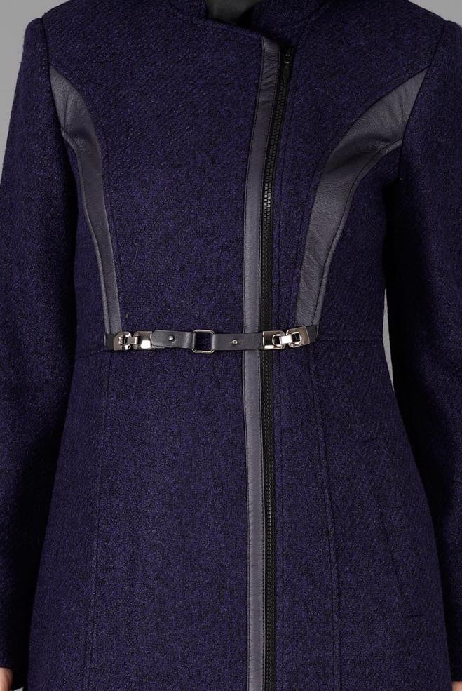 Tesettür giyim LACİVERT HAKİM YAKA KEMERLİ KABAN 9454  - ALVİNA