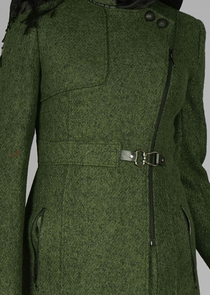 Tesettür giyim HAKİ KIRÇILLI FERMUARLI KABAN 9460