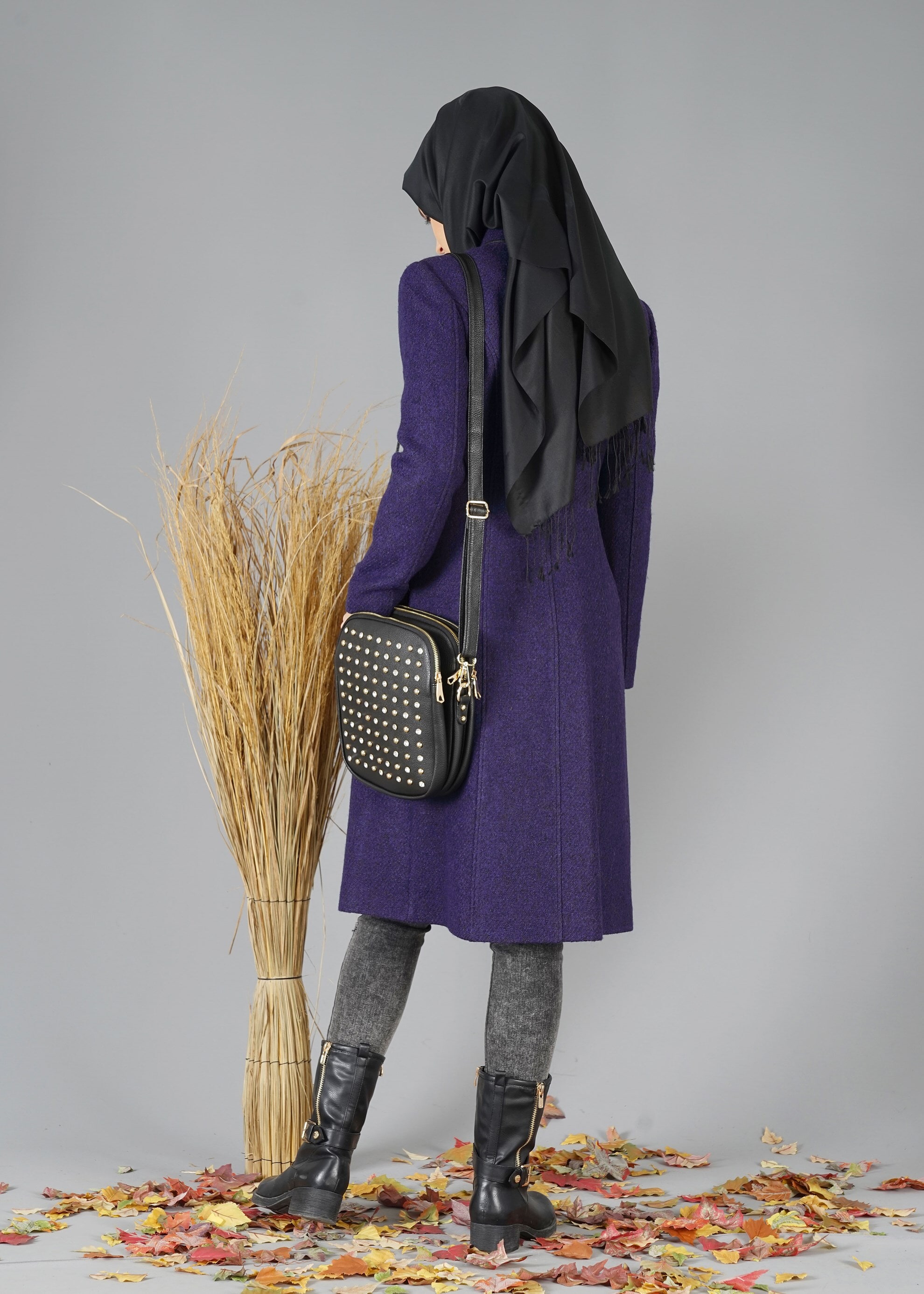 Tesettür giyim LACİVERT KIRÇILLI FERMUARLI KABAN 9460