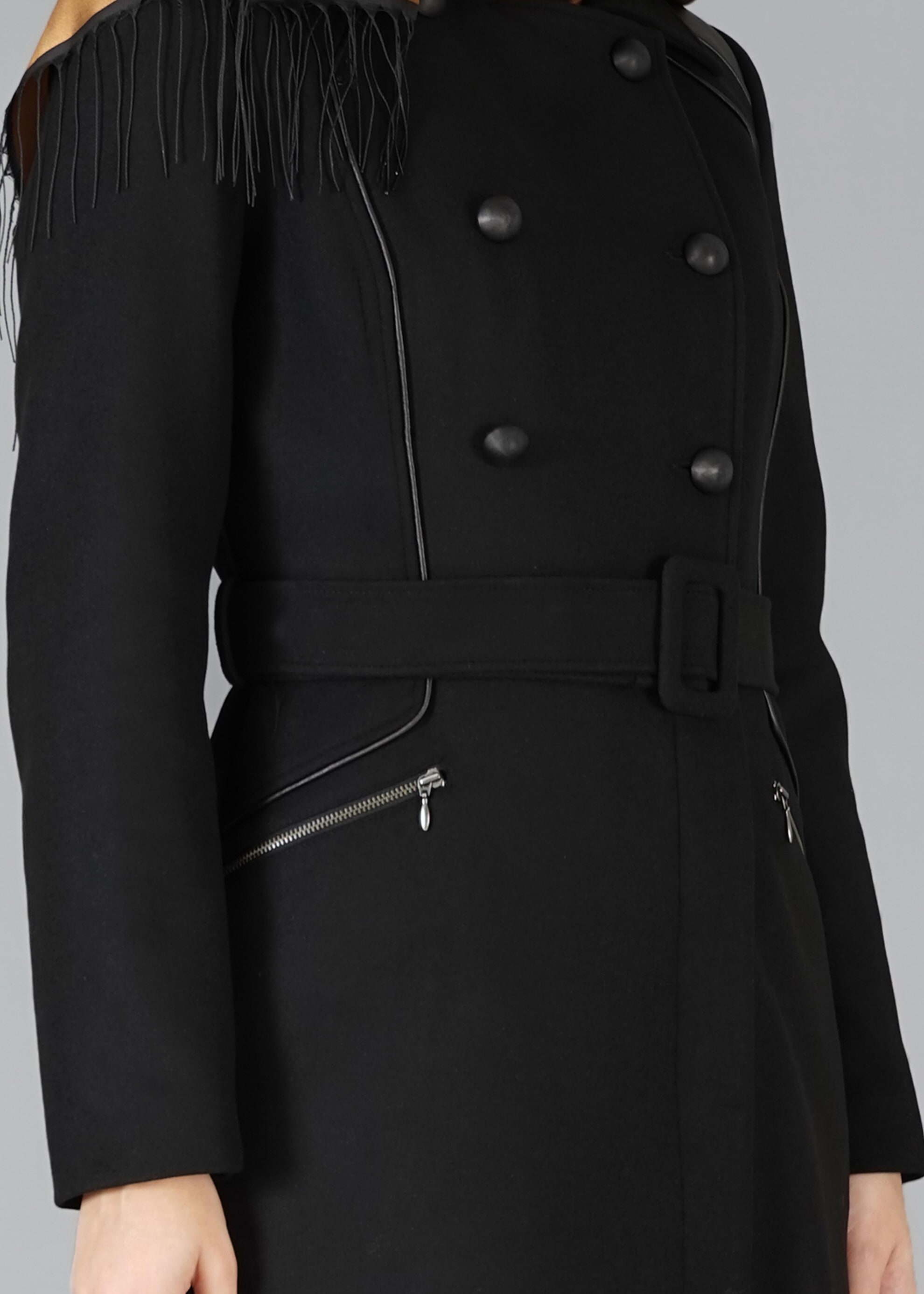 Tesettür giyim SİYAH DÜĞMELİ KEMERLİ KAŞE KABAN 9461