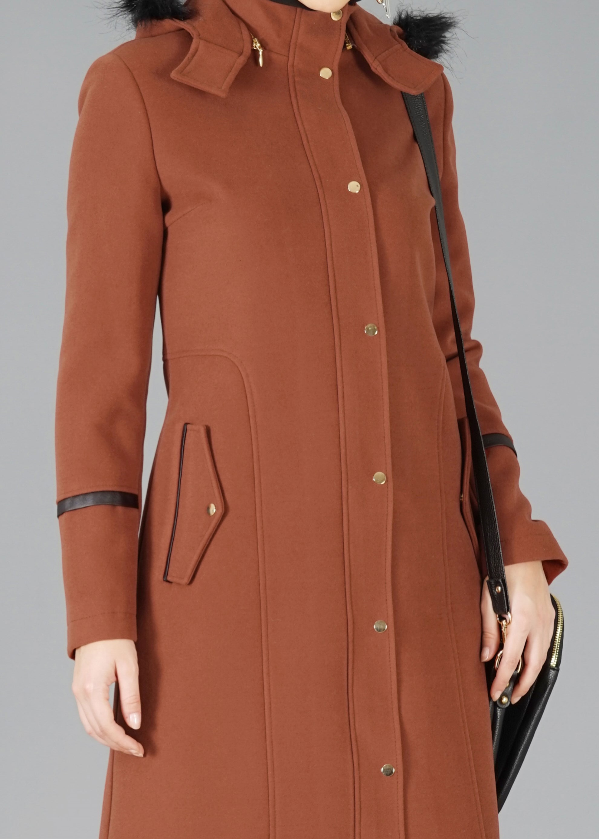 Tesettür giyim TURUNCU KAPÜŞONLU KAŞE KABAN 9471