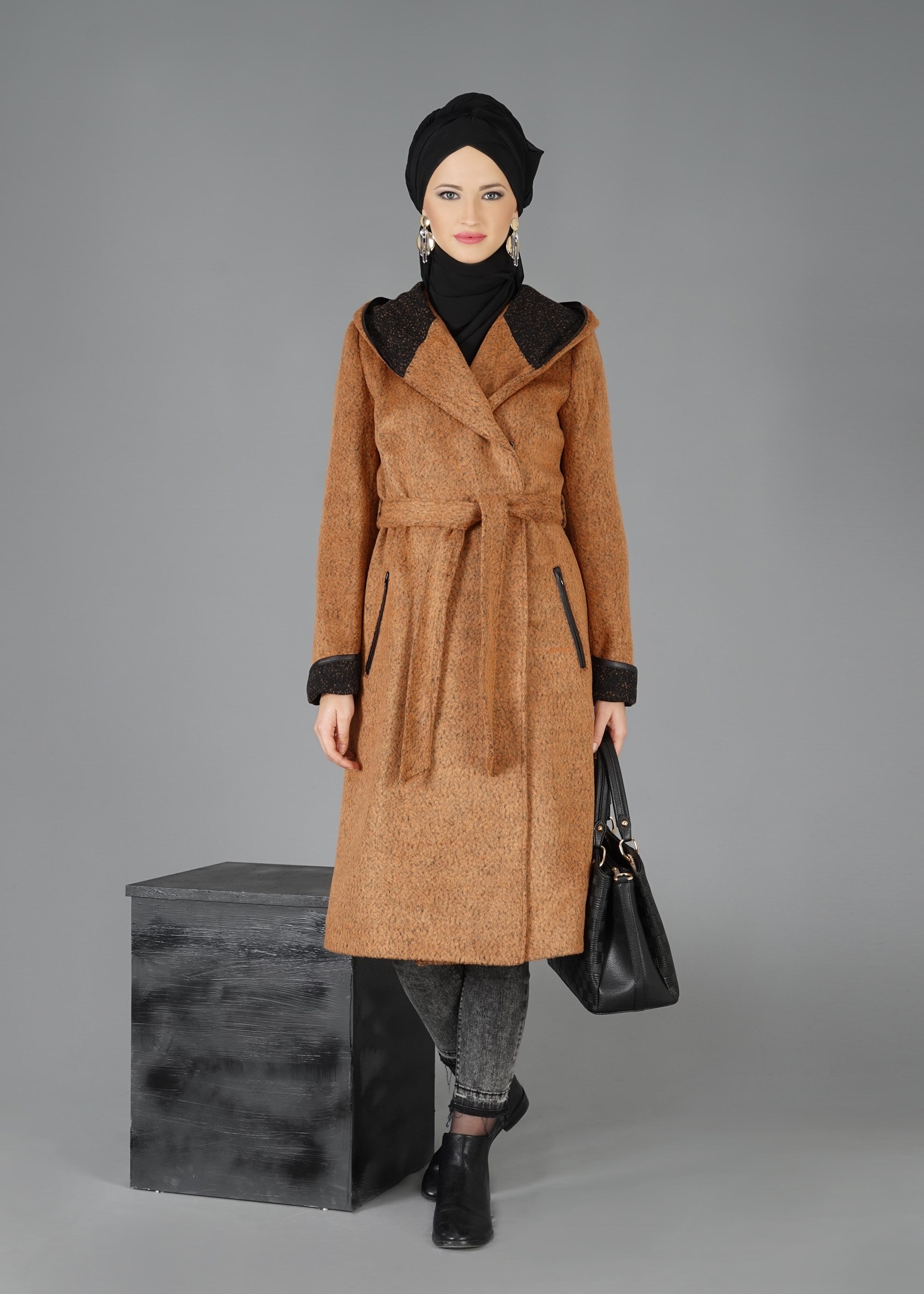 Tesettür giyim TURUNCU 9474 KABAN