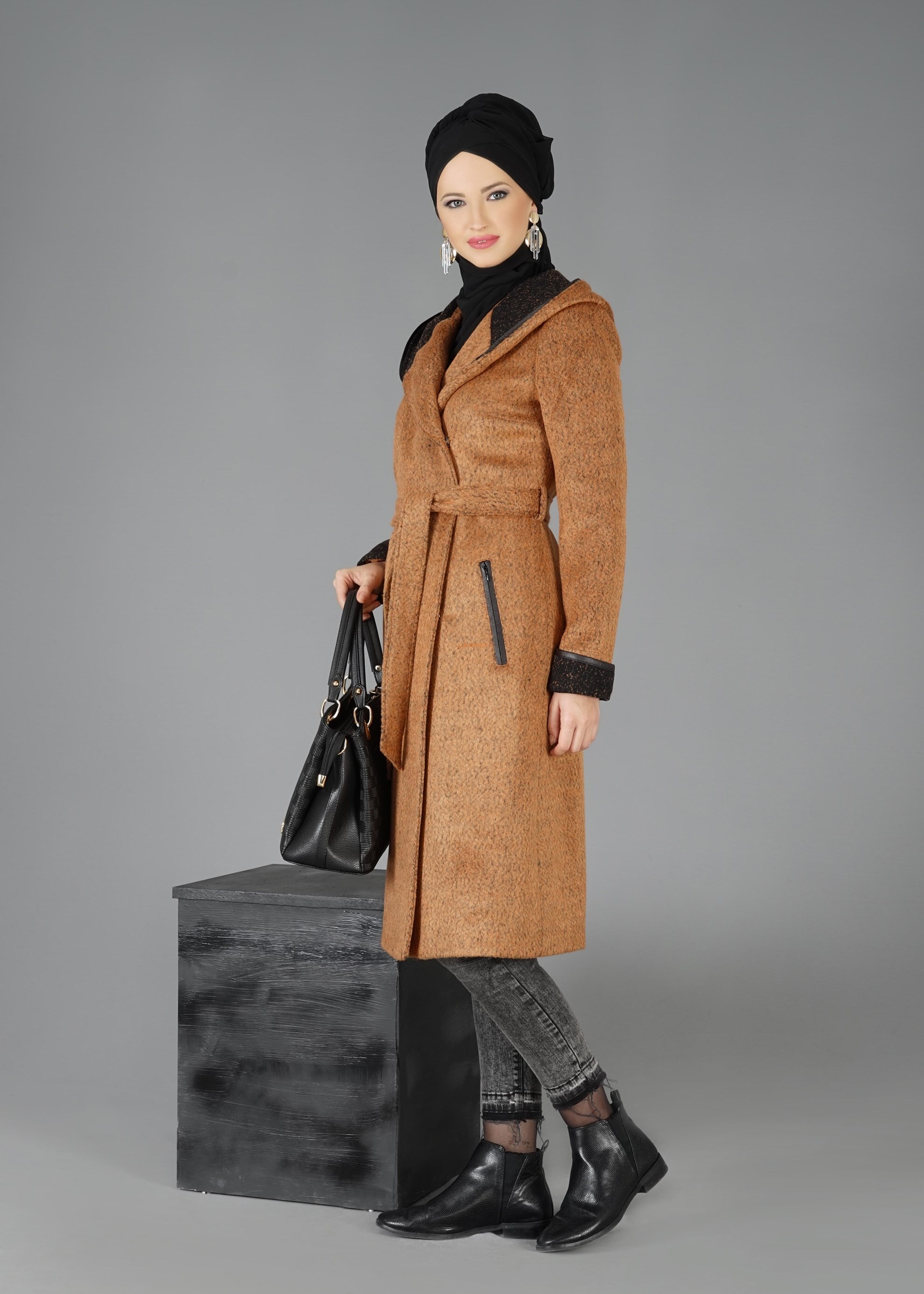 Tesettür giyim TURUNCU 9474 KABAN