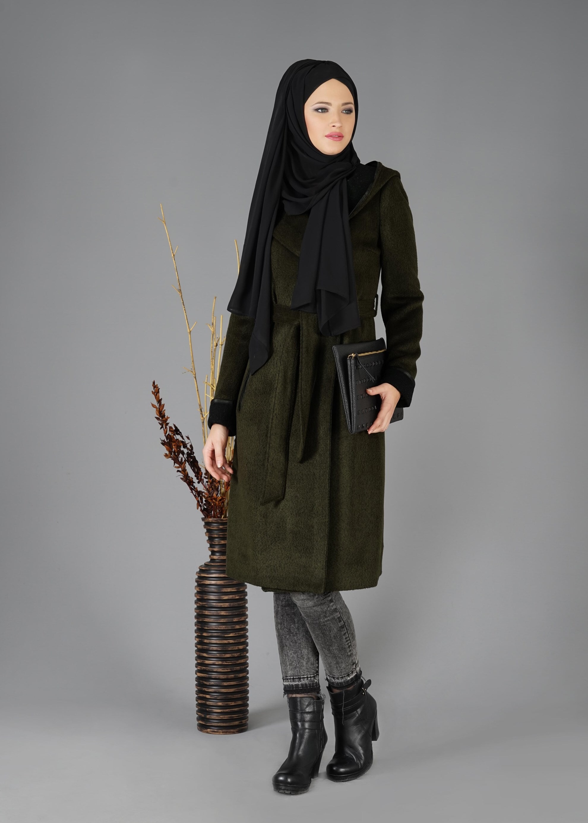 Tesettür giyim HAKİ 9474 KABAN