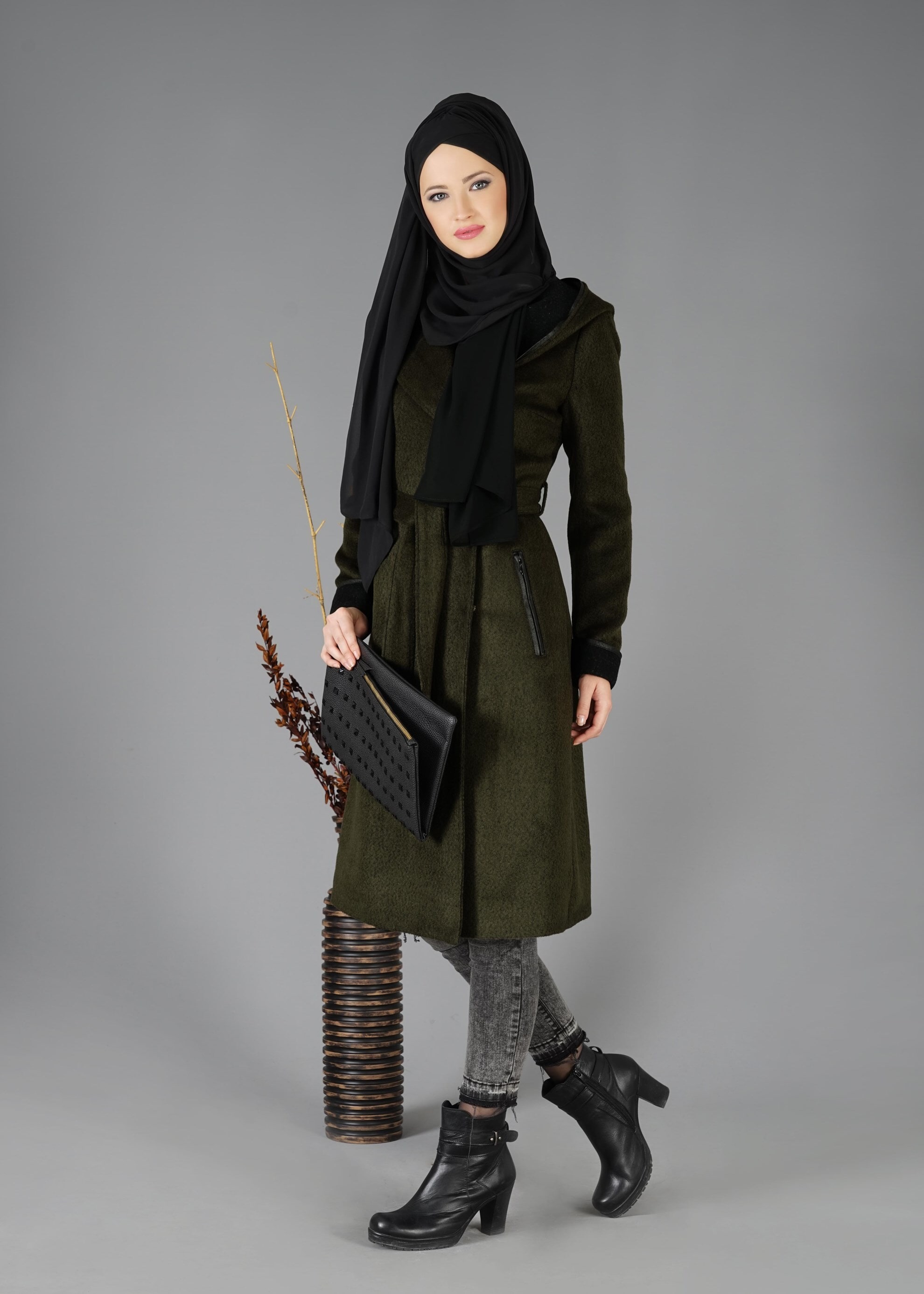 Tesettür giyim HAKİ 9474 KABAN