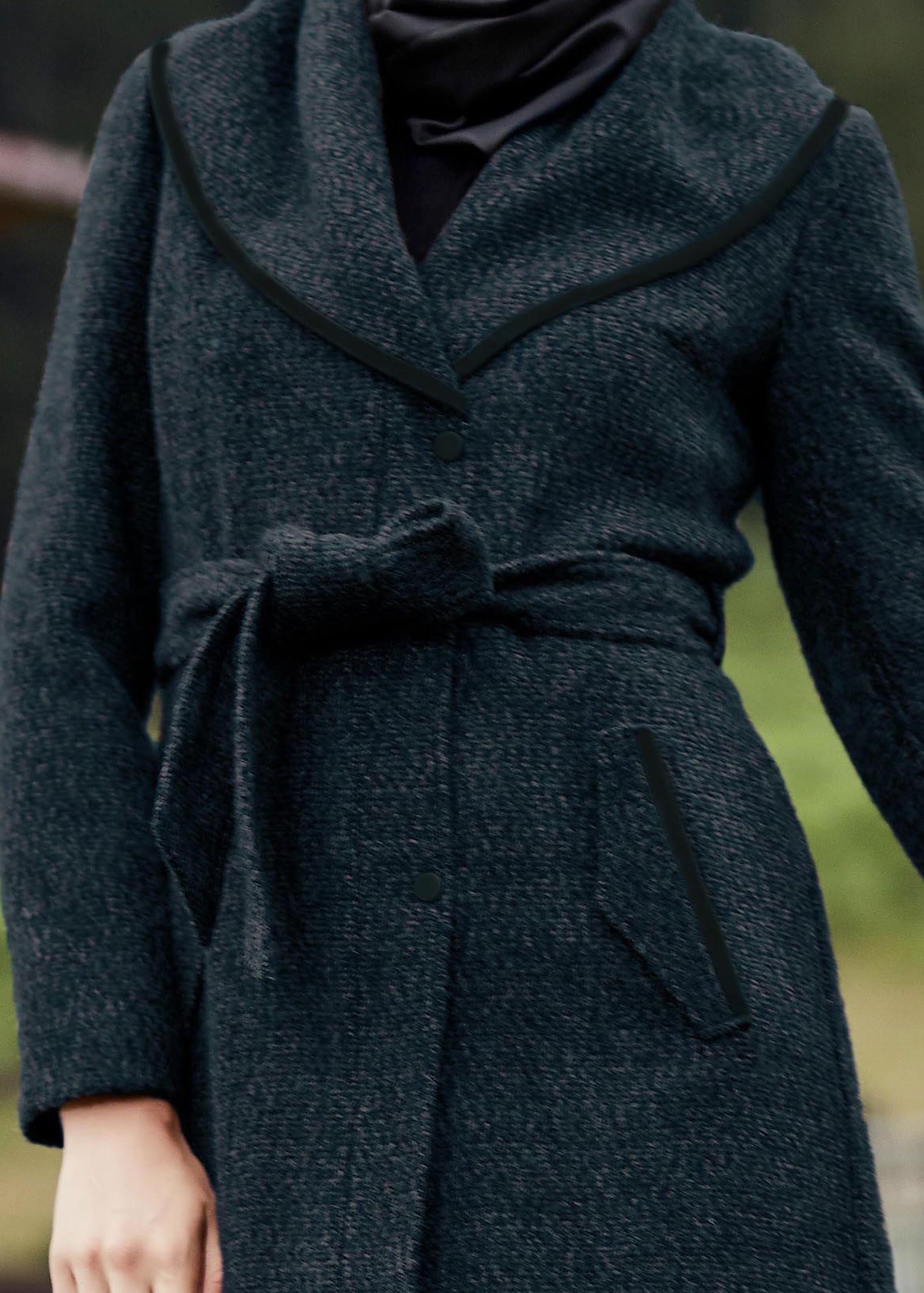 Tesettür giyim MAVİ ŞAL YAKA KABAN 9476