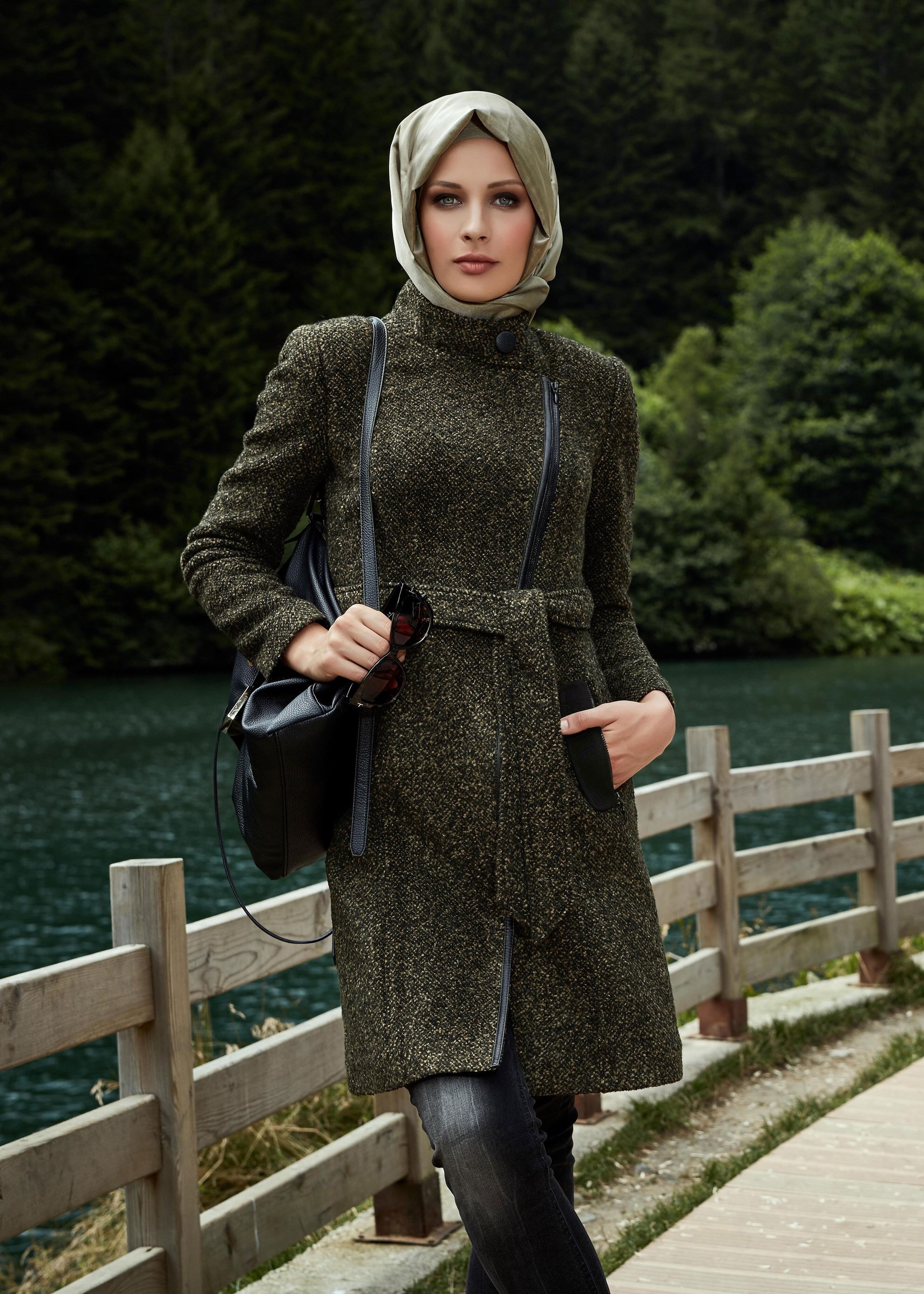 Tesettür giyim HAKİ 9489 KABAN