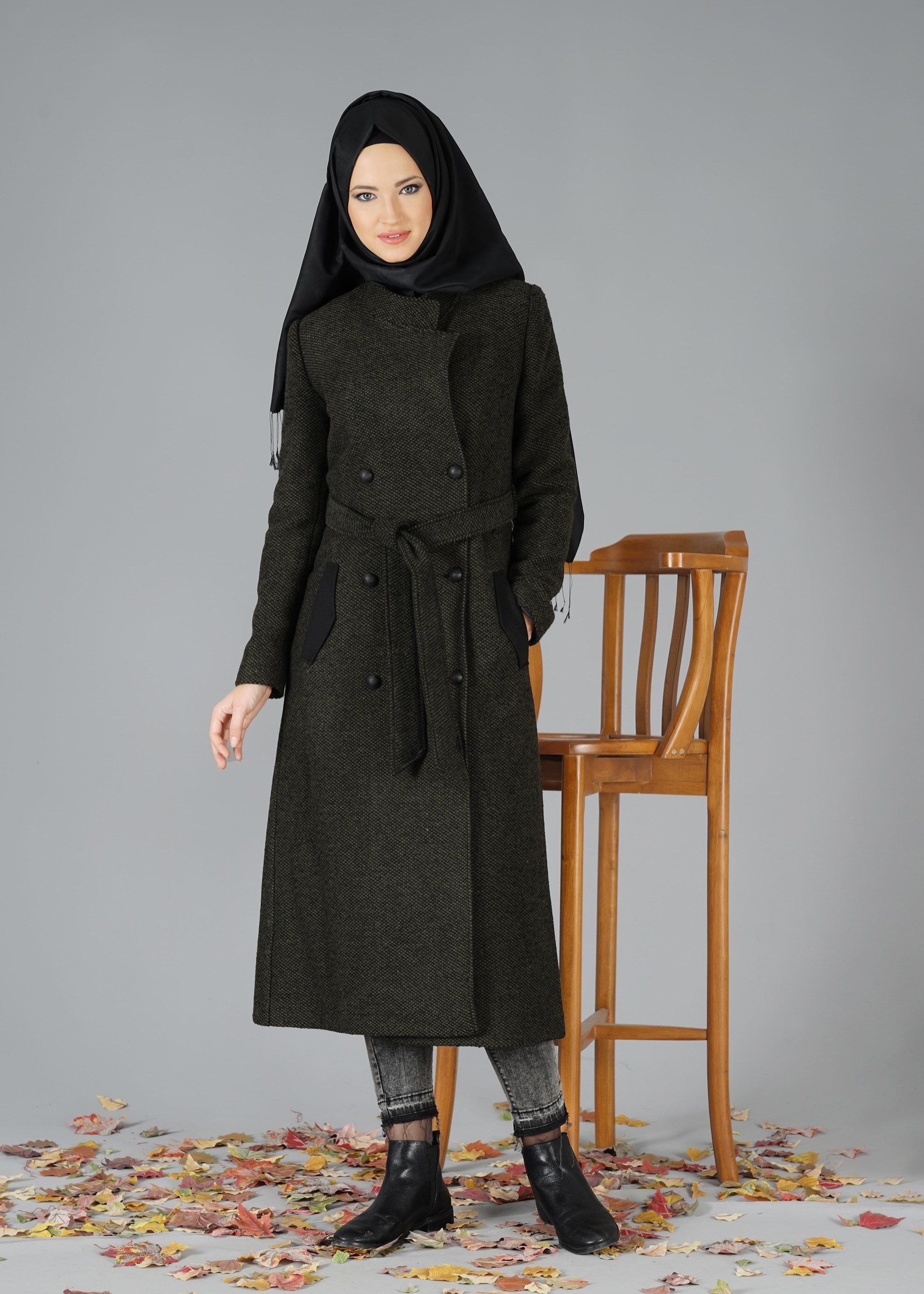 Tesettür giyim HAKİ 9492 KABAN