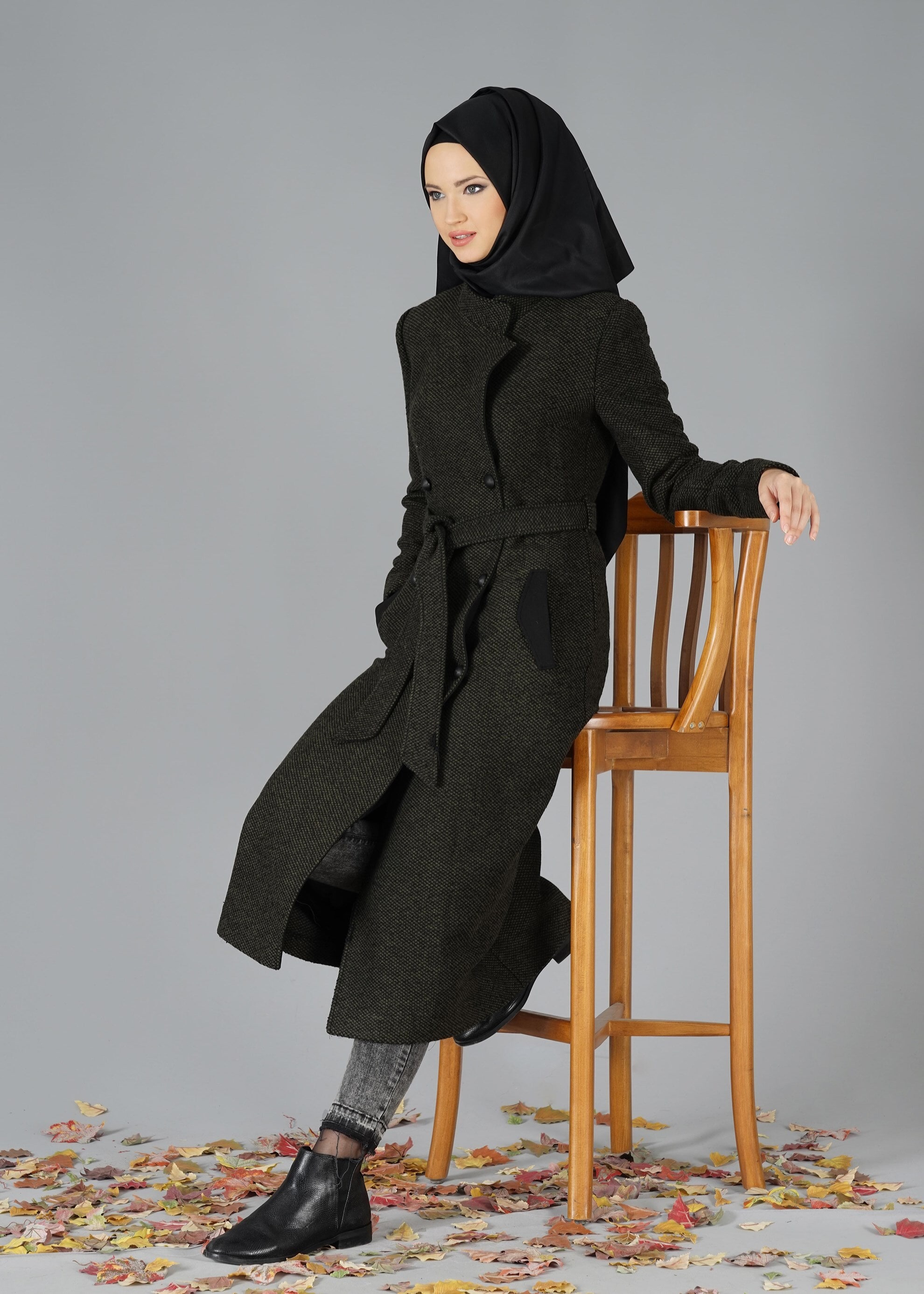 Tesettür giyim HAKİ 9492 KABAN