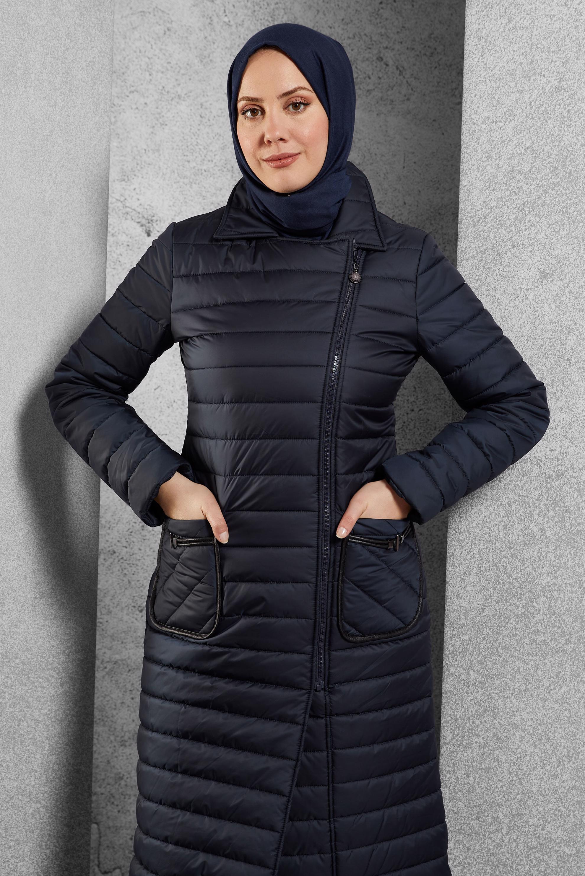 Tesettür giyim LACİVERT FERMUARLI KABAN 9496