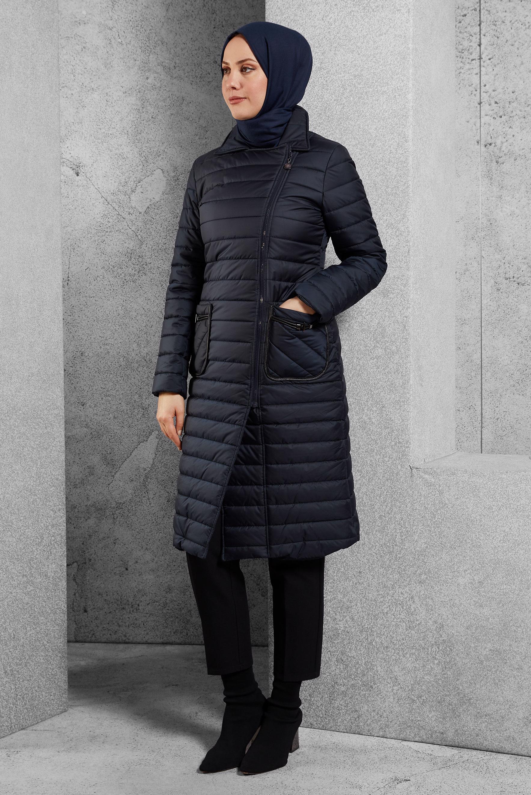 Tesettür giyim LACİVERT FERMUARLI KABAN 9496