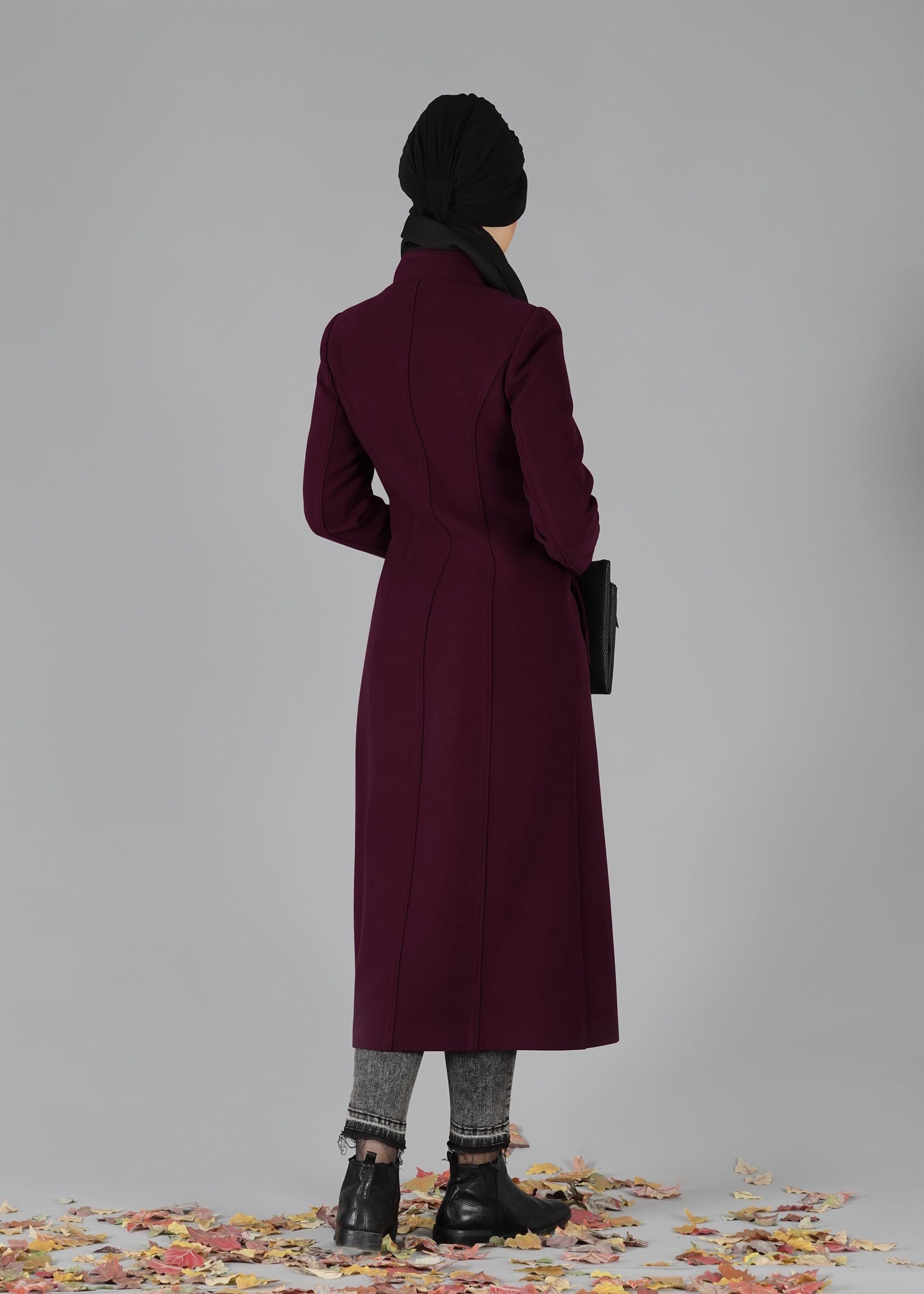 Tesettür giyim MÜRDÜM YAKASI BAĞLAMALI KEMER DETAYLI KABAN 9500 