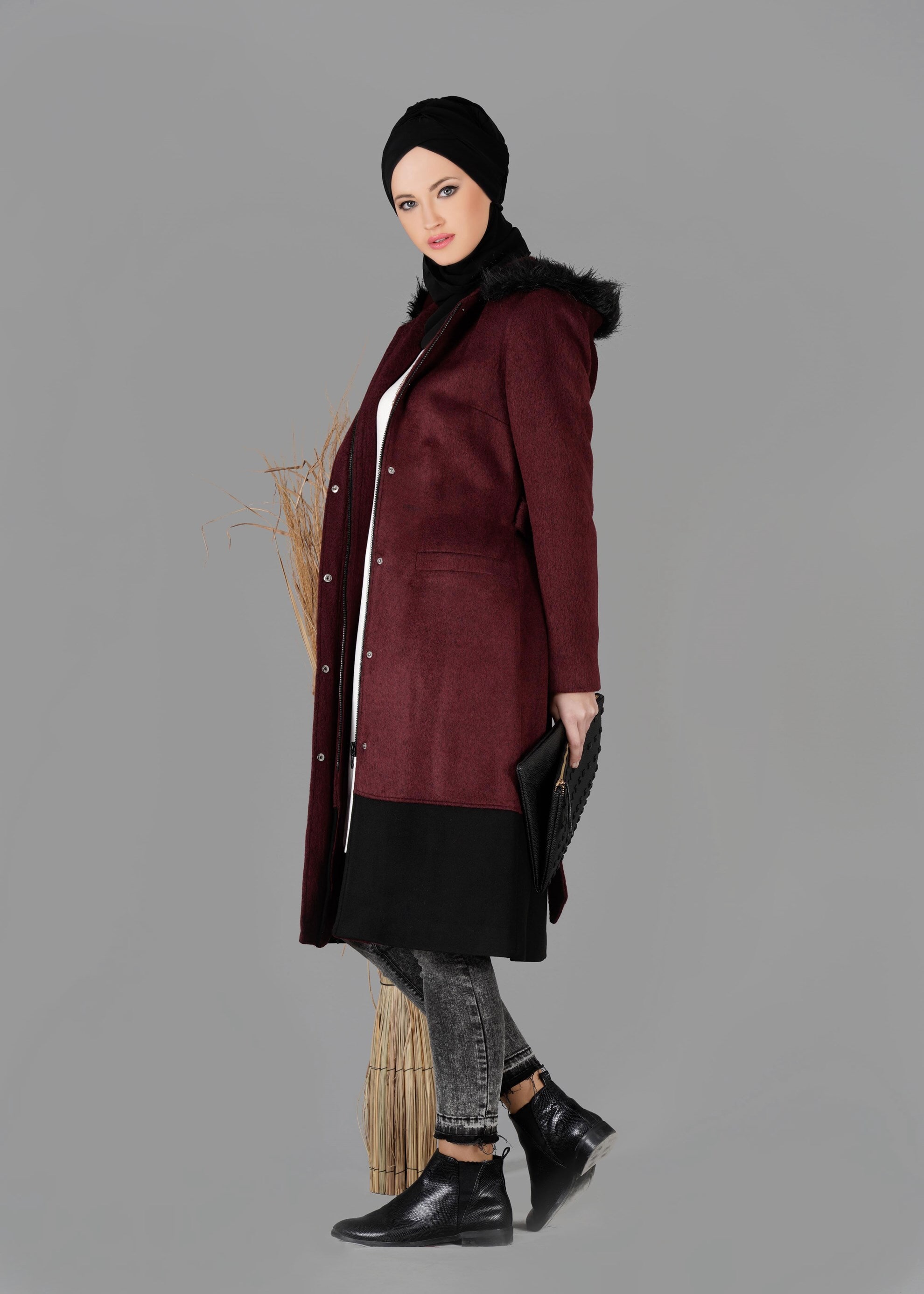 Tesettür giyim BORDO 9501 KABAN