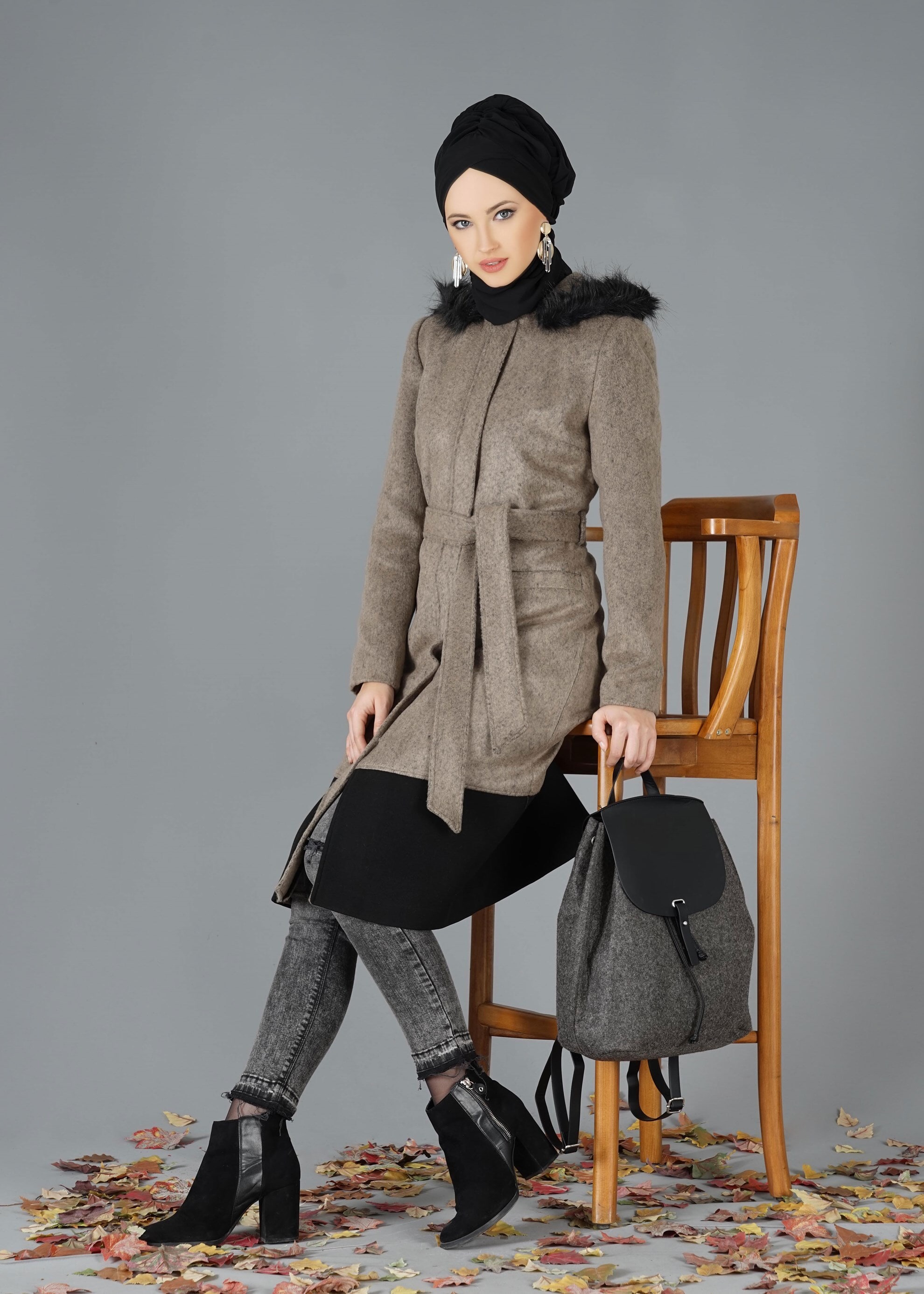 Tesettür giyim VİZON 9501 KABAN