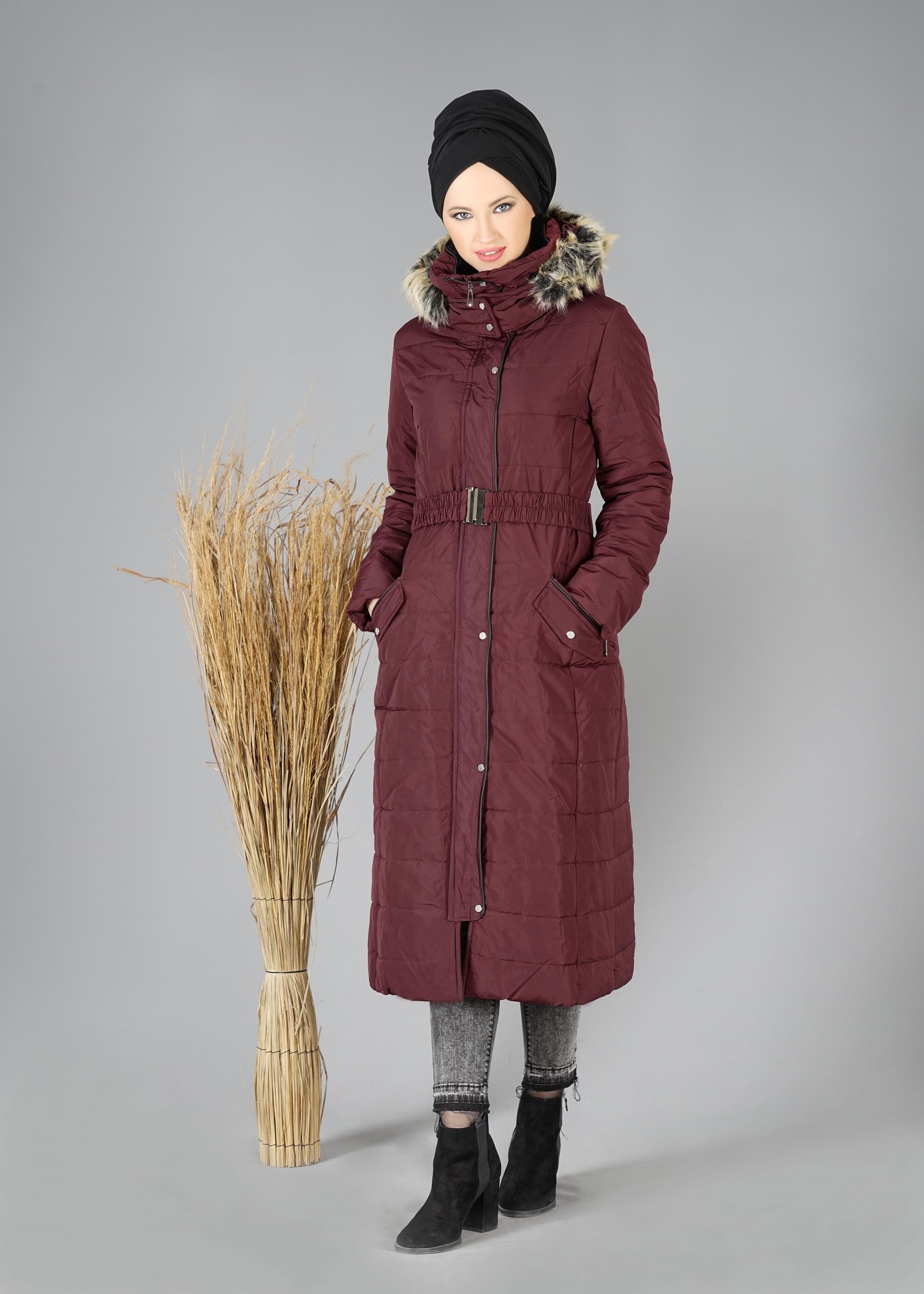 Tesettür giyim BORDO 9504 KABAN