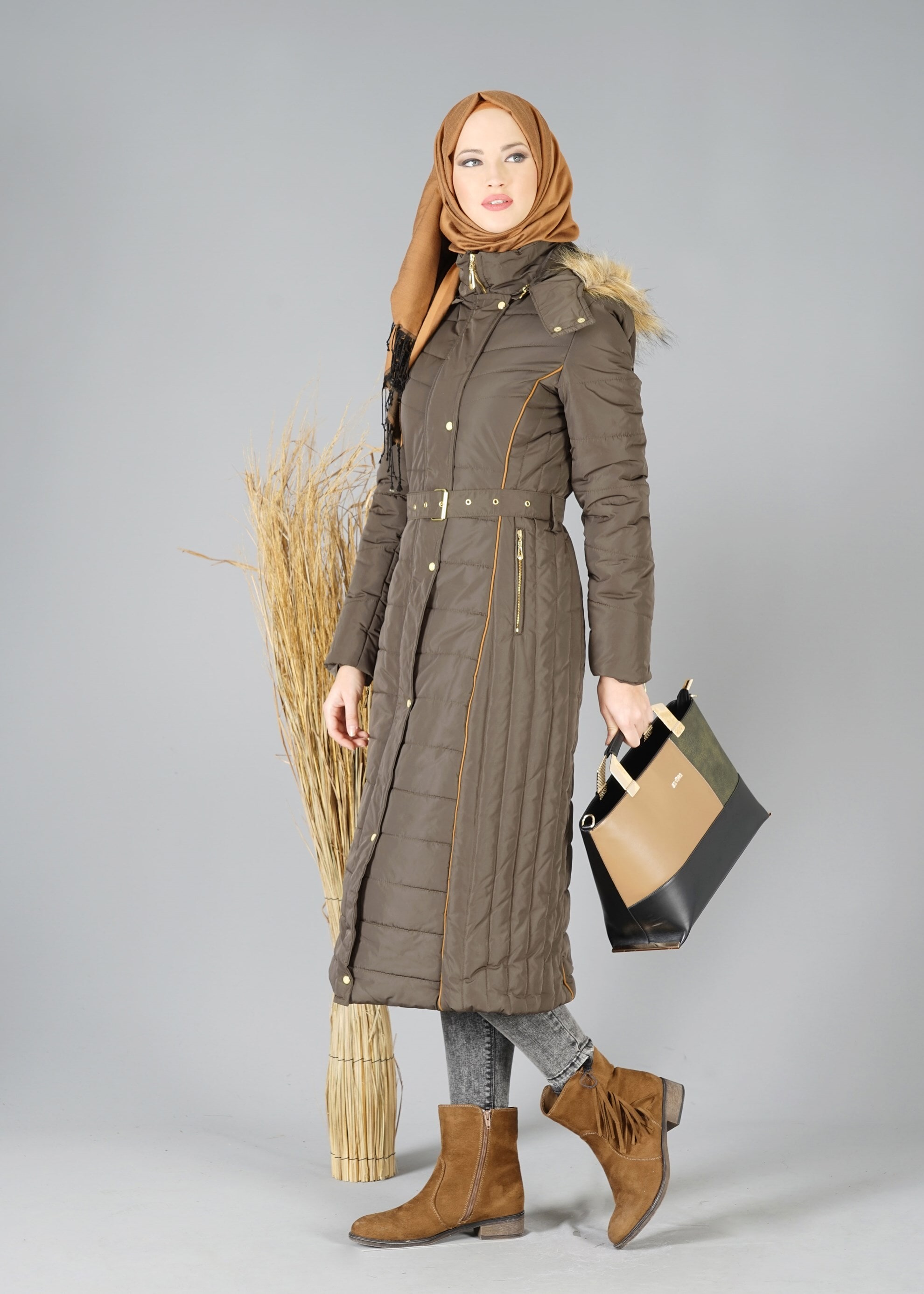 Tesettür giyim HAKİ 9506 KABAN