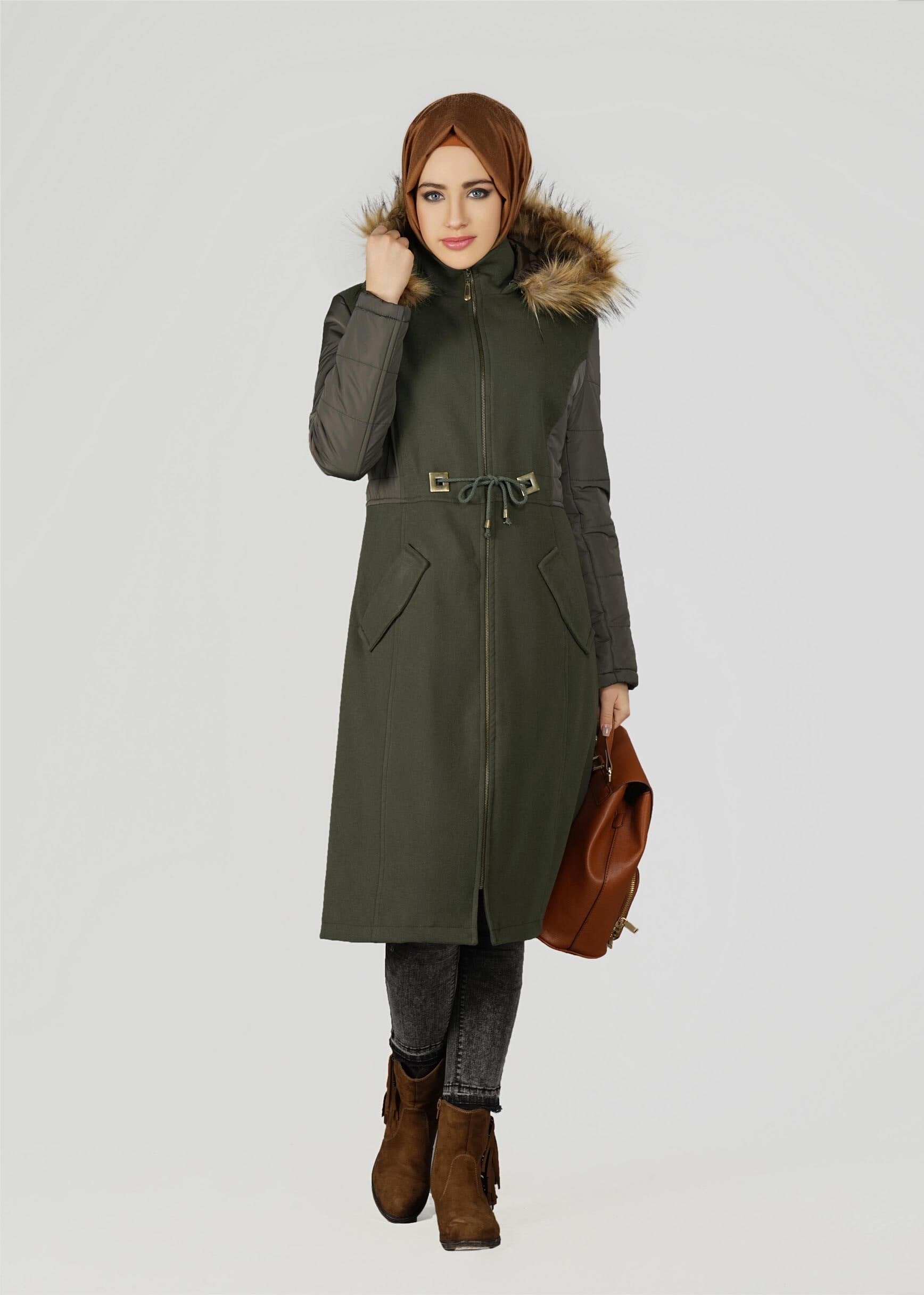 Tesettür giyim HAKİ 9514 KABAN