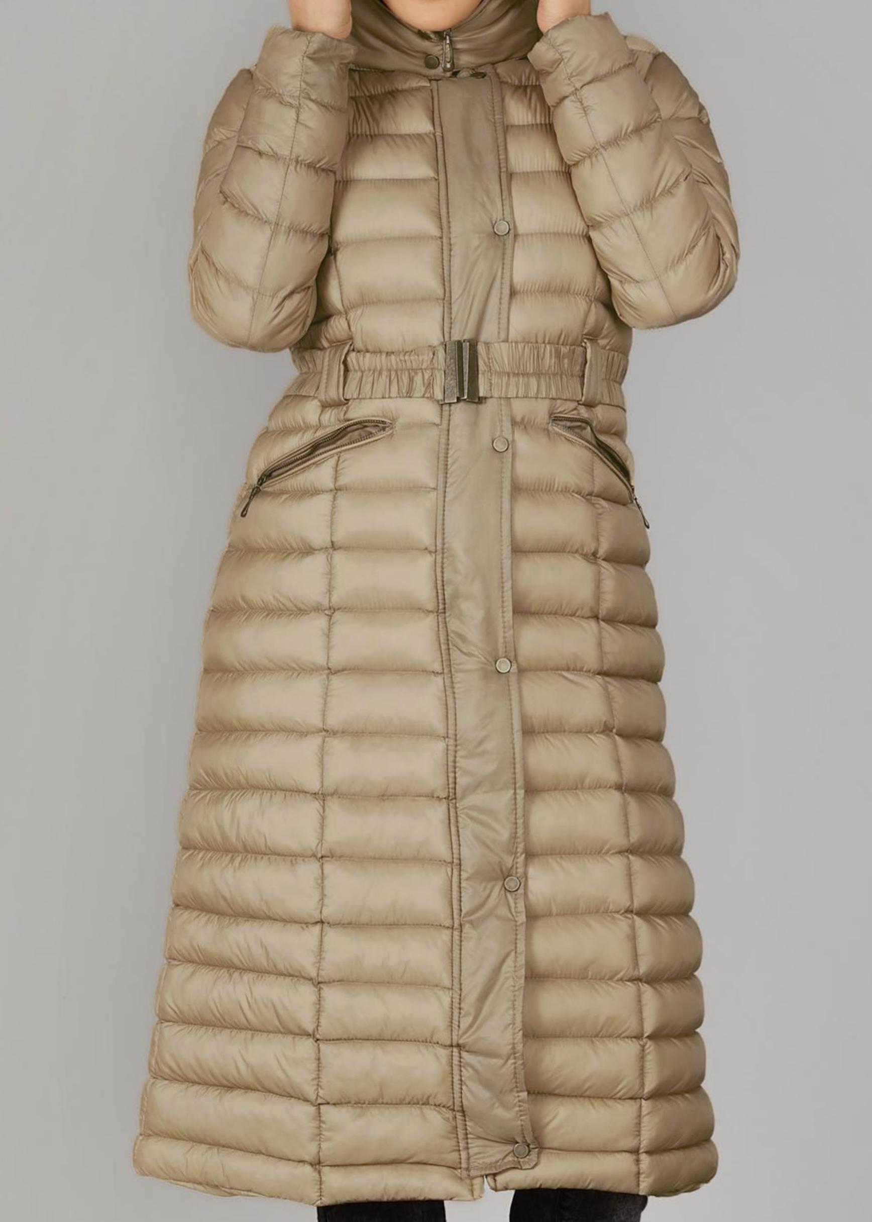 Tesettür giyim KAHVE KEMERLİ ŞİŞME KABAN 9517