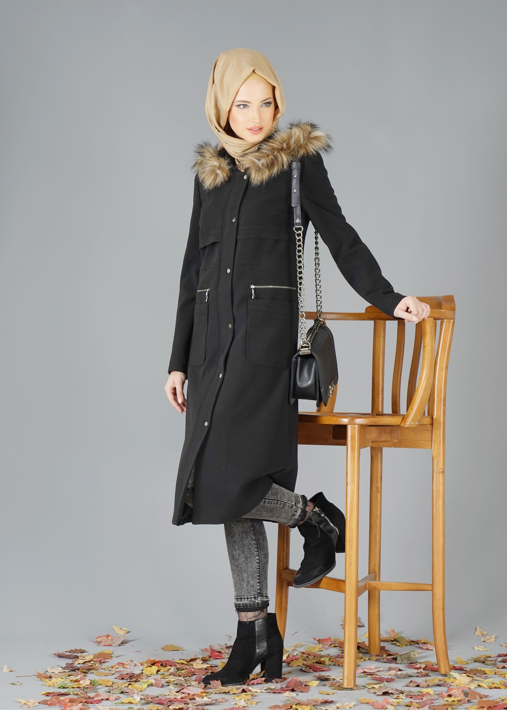 Tesettür giyim SİYAH 9521 KABAN