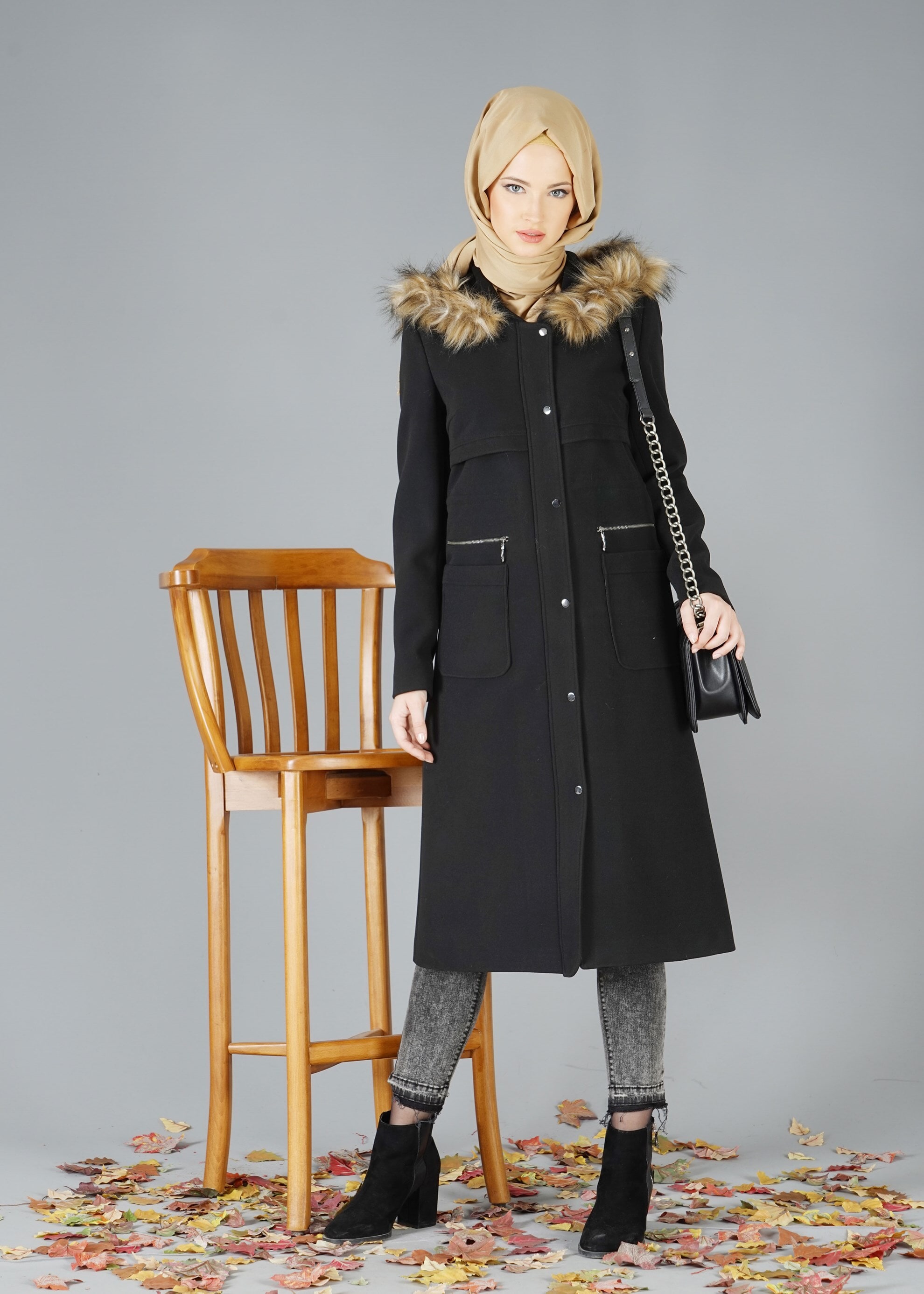 Tesettür giyim SİYAH 9521 KABAN