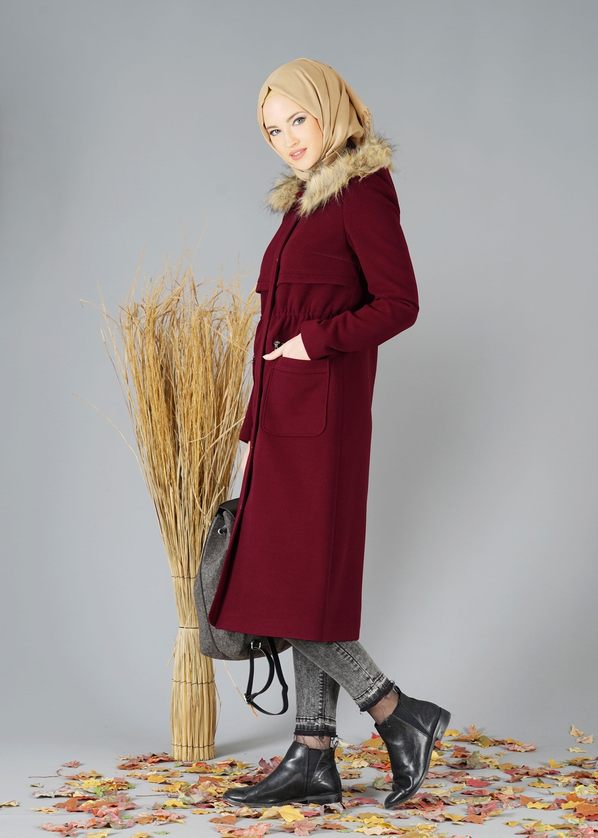 Tesettür giyim BORDO 9521 KABAN