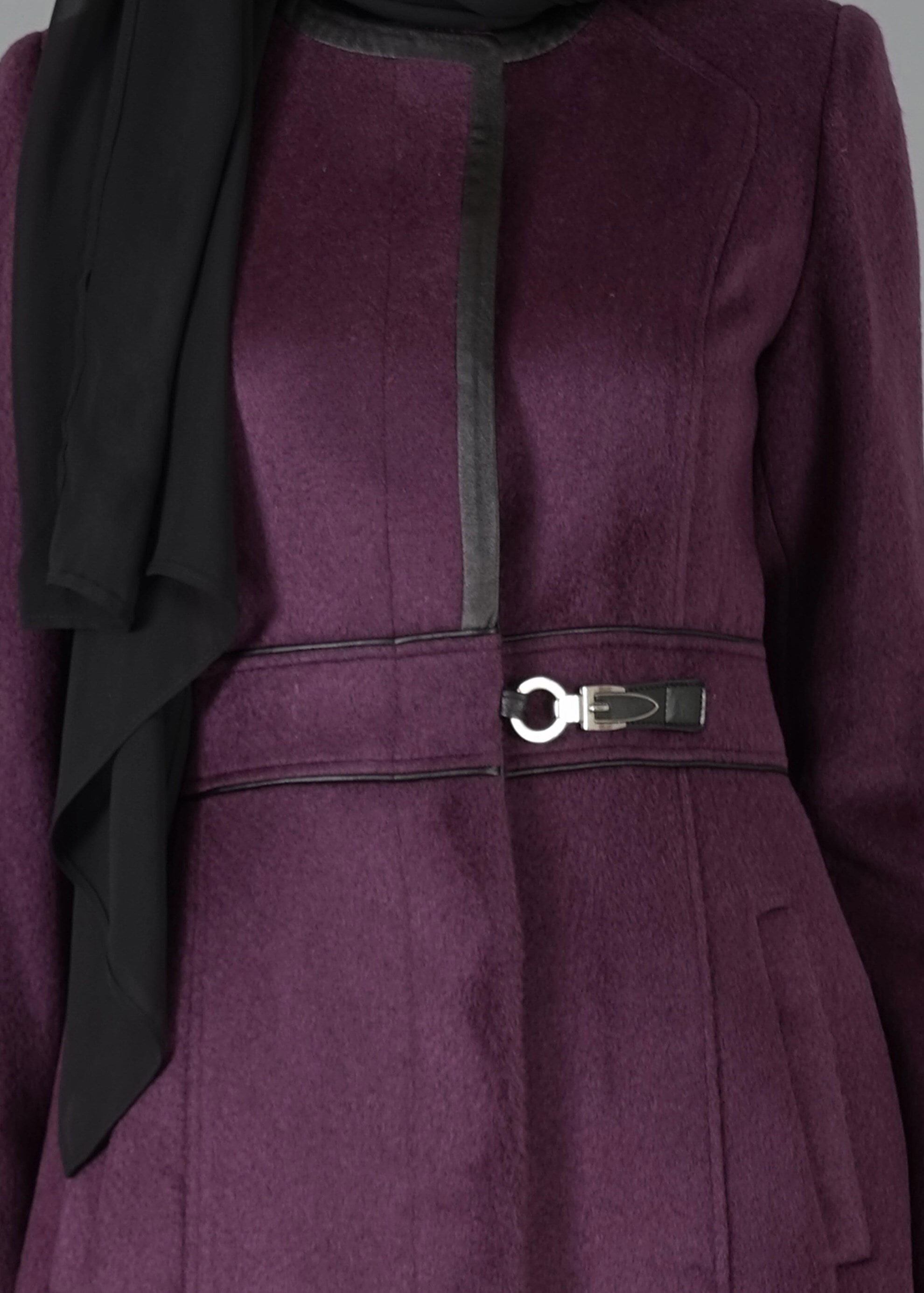 Tesettür giyim MOR CEP DETAYLI KABAN 9522