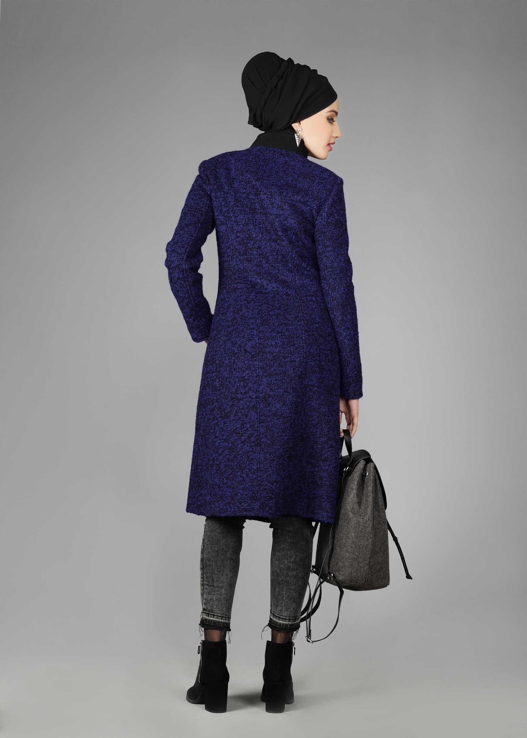 Tesettür giyim LACİVERT DOKULU FERMUARLI KABAN 9531
