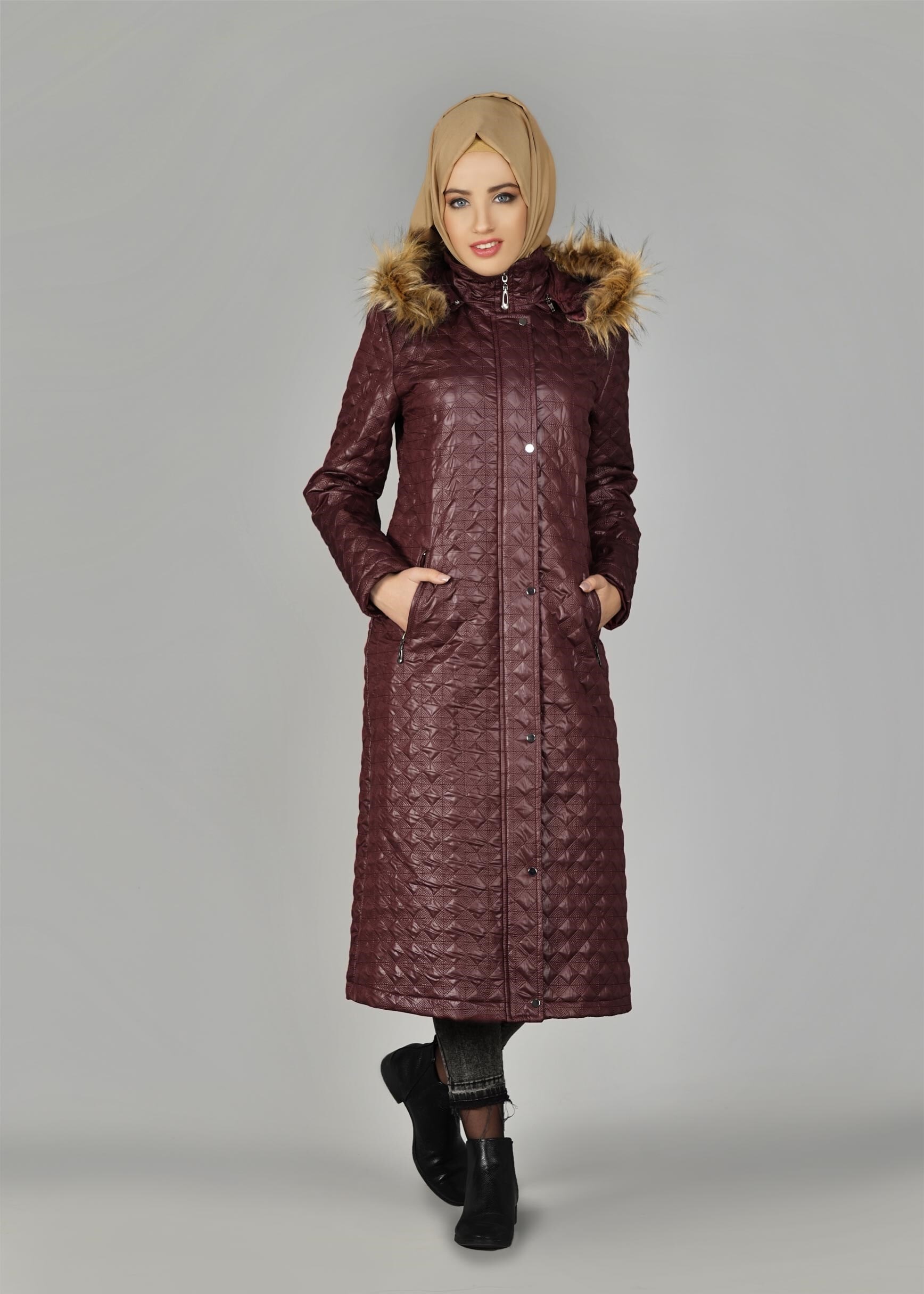 Tesettür giyim BORDO 9532 KABAN