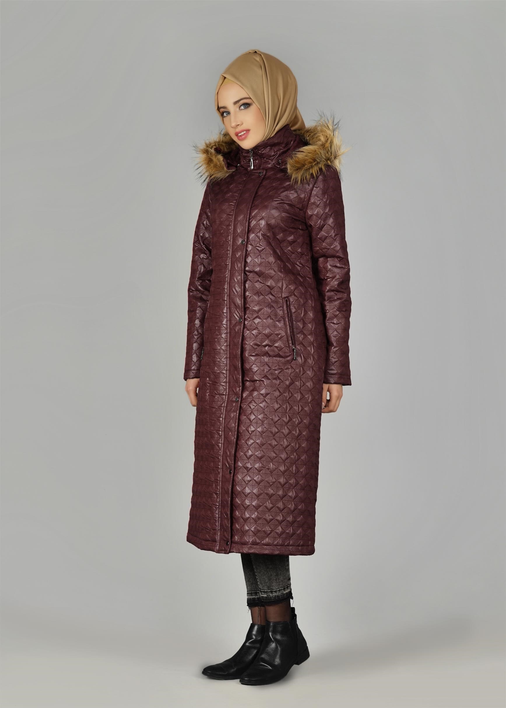 Tesettür giyim BORDO 9532 KABAN