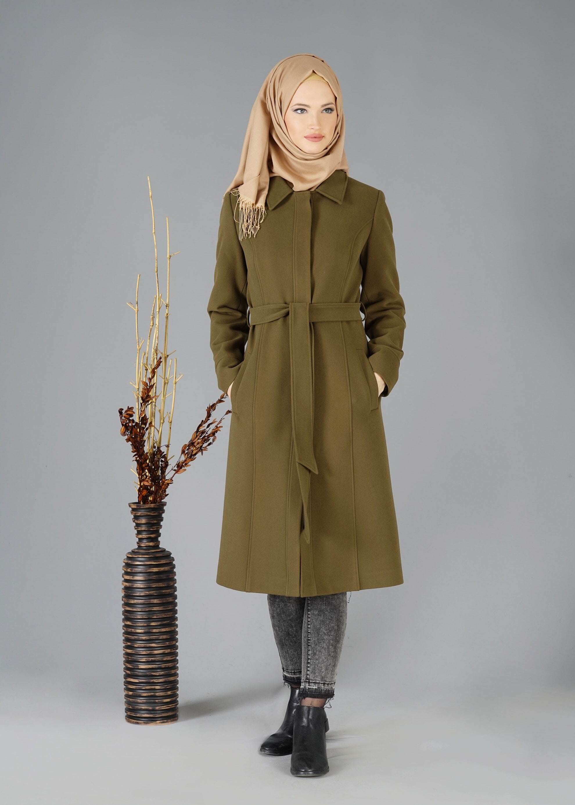 Tesettür giyim HAKİ 9534 KABAN 