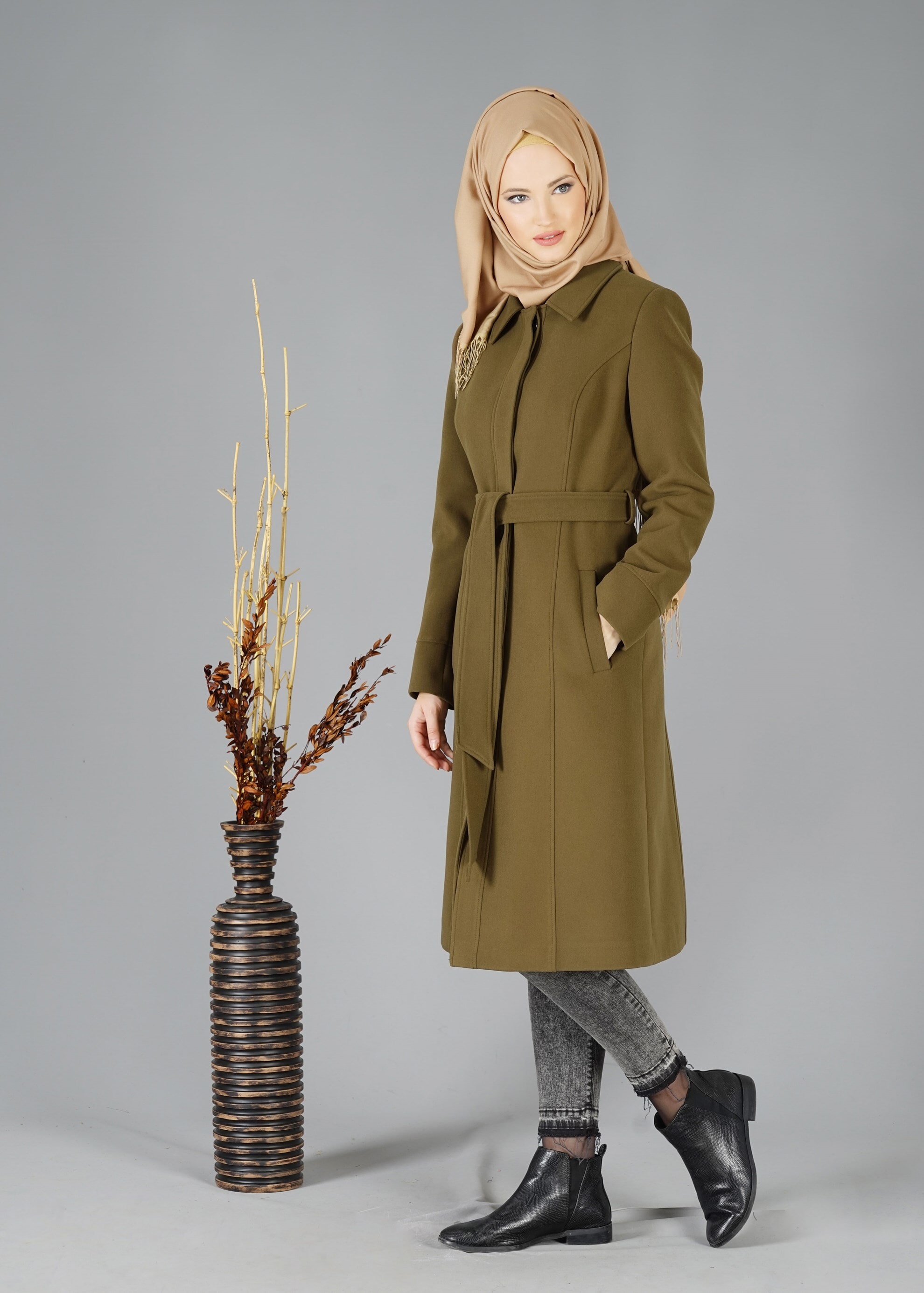 Tesettür giyim HAKİ 9534 KABAN 