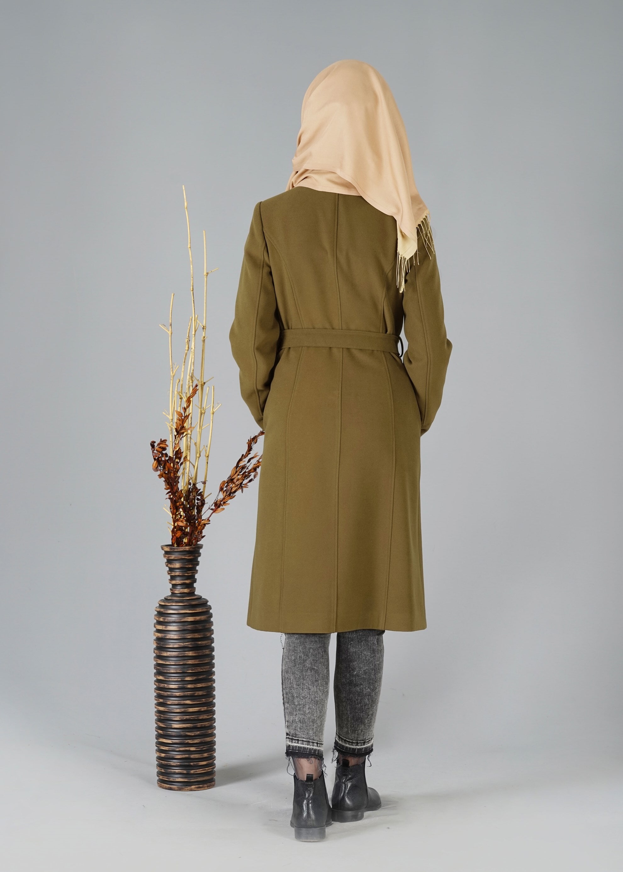 Tesettür giyim HAKİ 9534 KABAN 