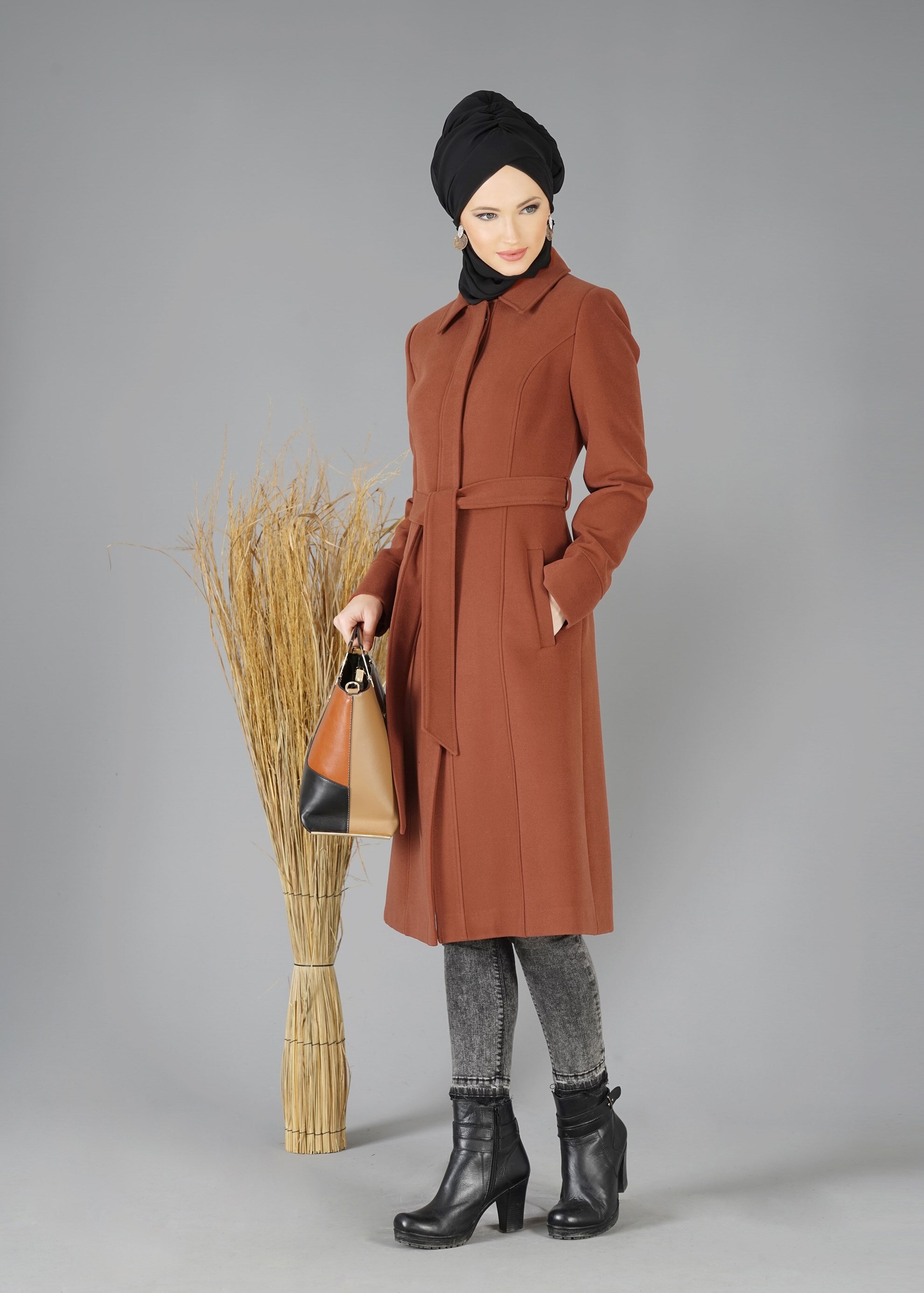 Tesettür giyim TURUNCU 9534 KABAN 